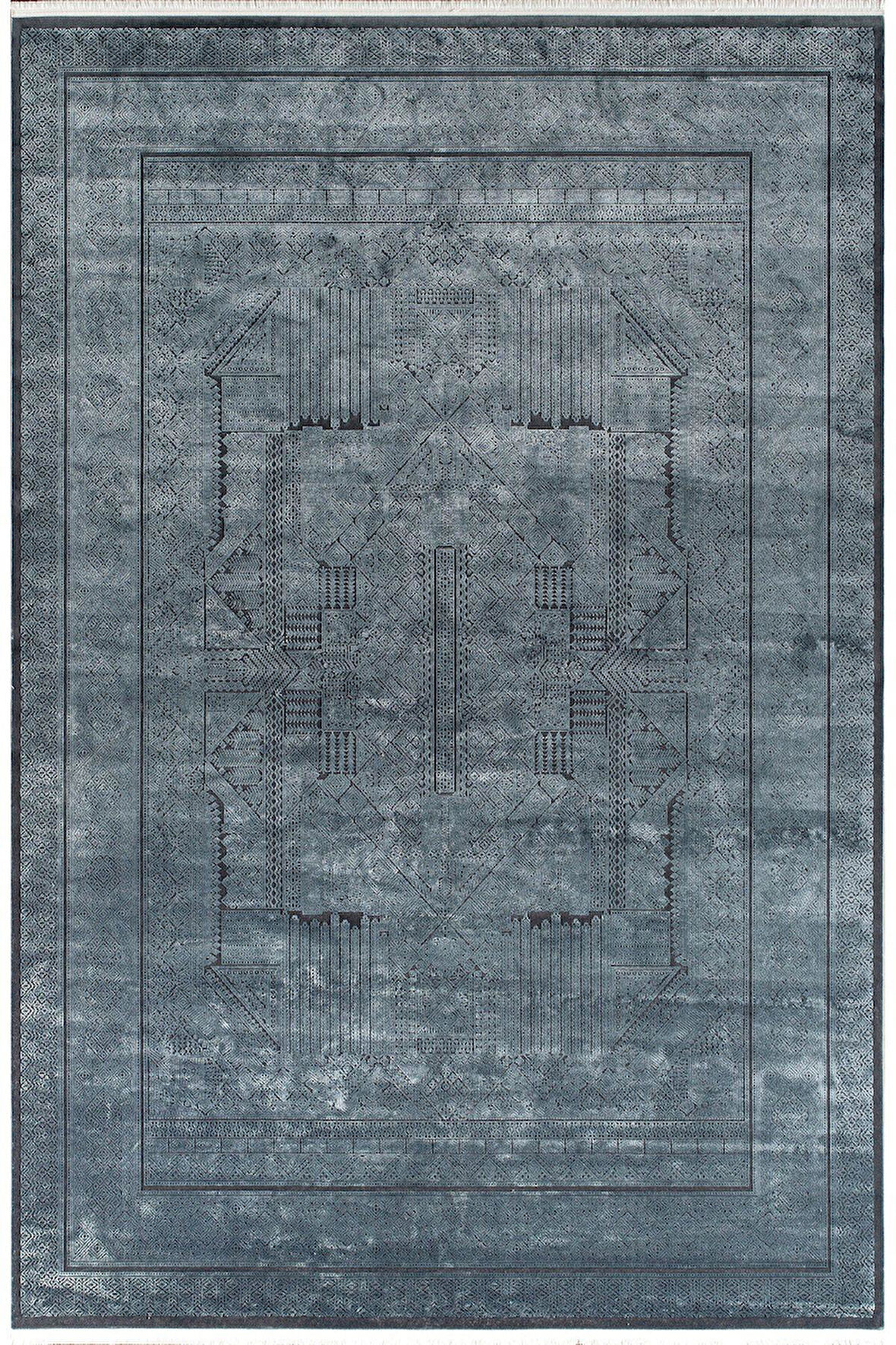 Royal Halı Bearny TD01A Lacivert Antrasit Viskon Akrilik Yumuşak Dokulu Modern Halı