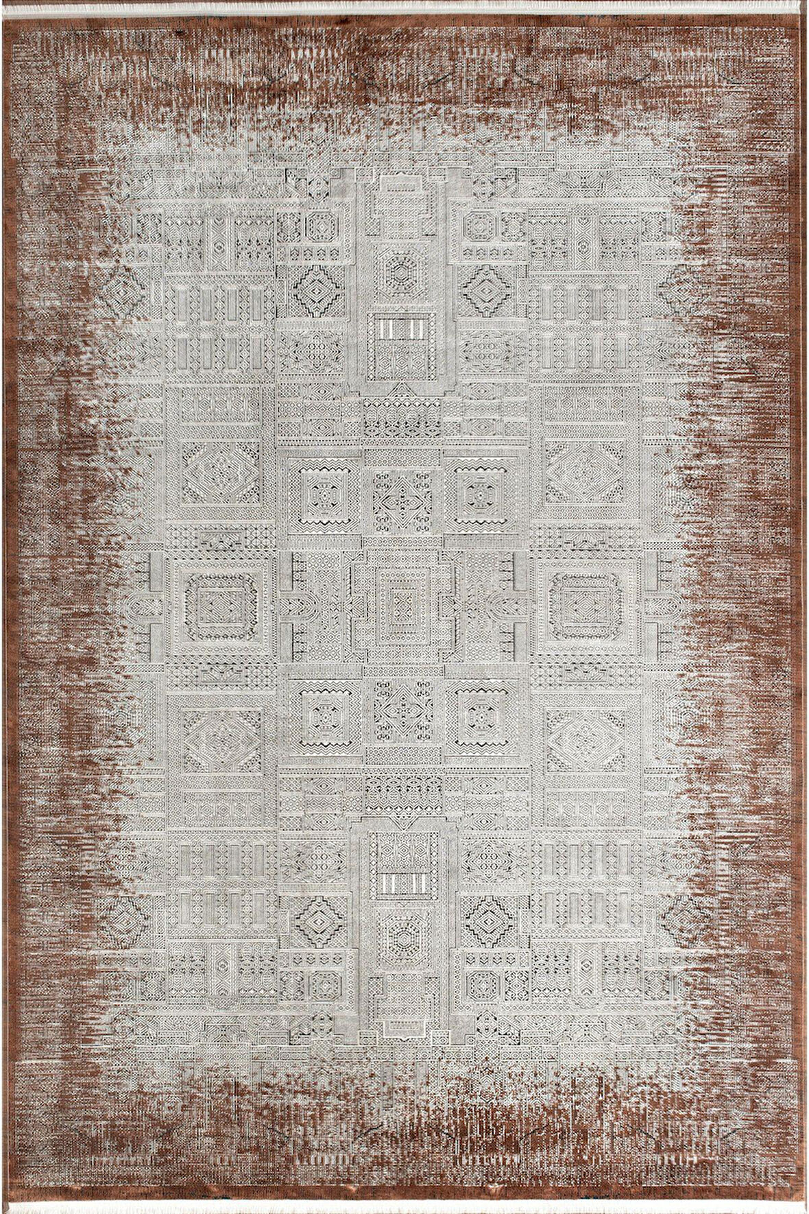 Royal Halı Bearny TD02A Bakır Beyaz Viskon Akrilik Yumuşak Dokulu Modern Halı