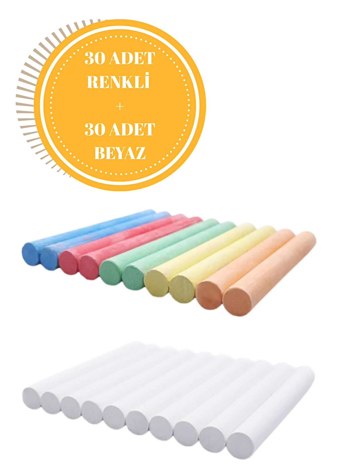 SOLESTAR 30 ADET RENKLİ - 30 ADET BEYAZ TEBEŞİR