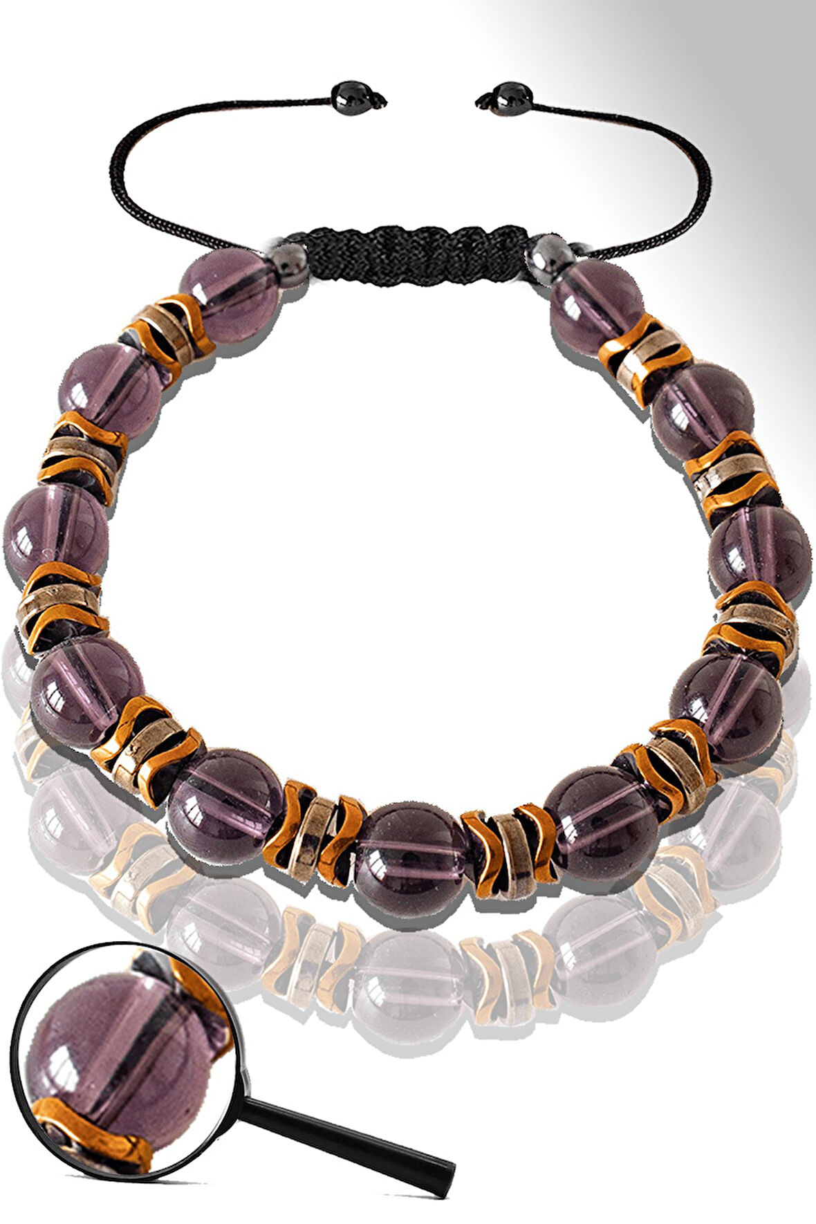 Sertifikalı Rose Hematitli Fuşya Cam Kuvars Taşı Bileklik - Ayarlamalı