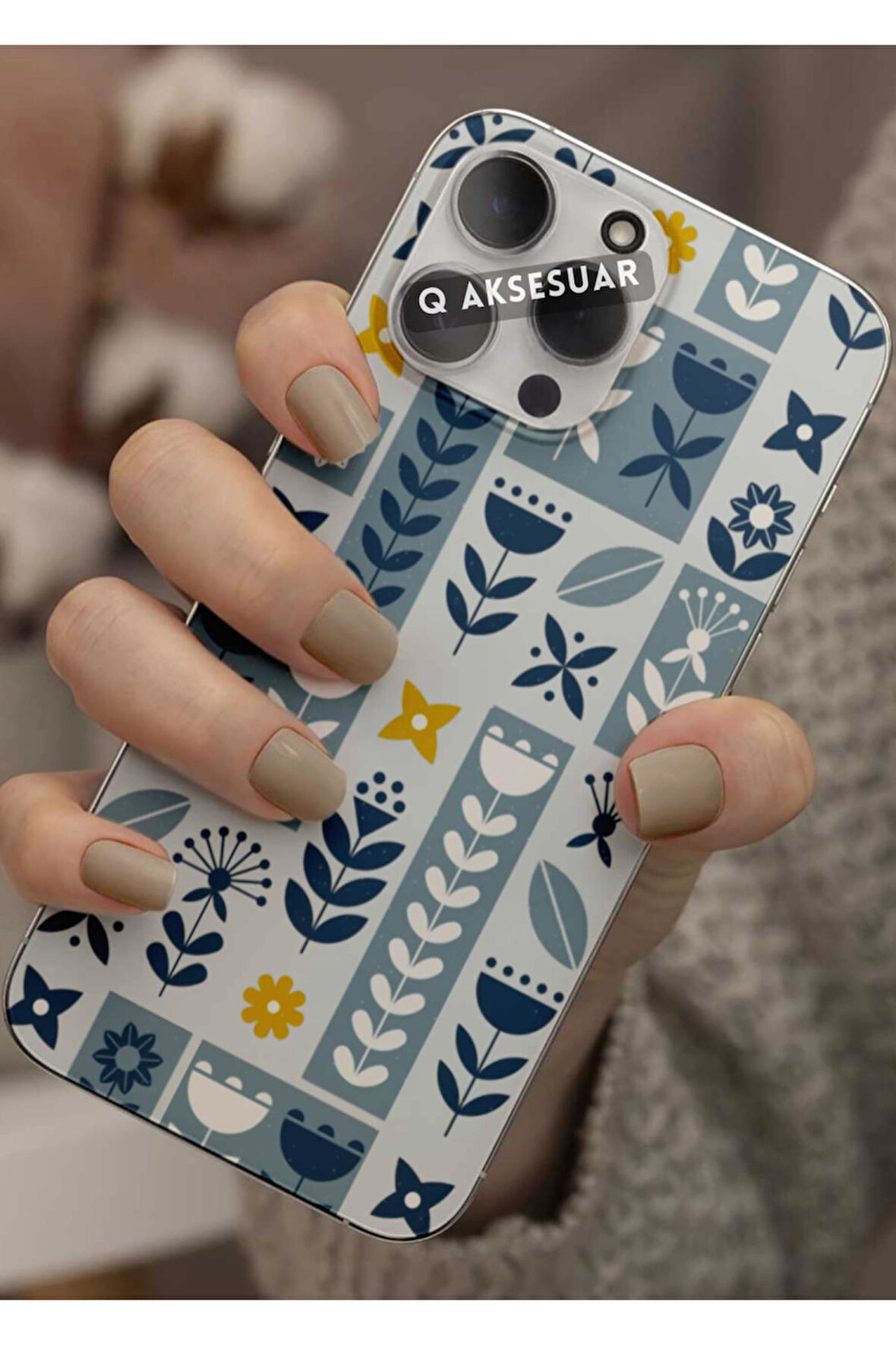 Tecno Camon 20 Pro Uyumlu Mavi Çiçek Tasarımlı Şeffaf Telefon Kılıfı Kapak Case