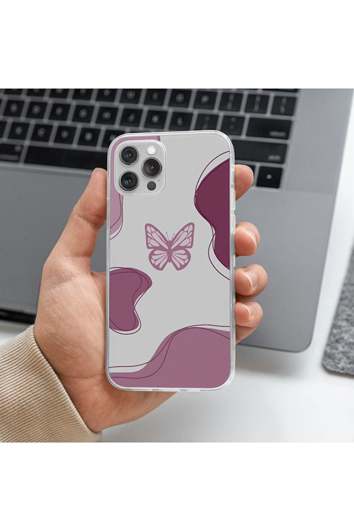 Tecno Camon 20 Uyumlu Pembe Kelebek Tasarımlı Premium Şeffaf Telefon Kılıfı