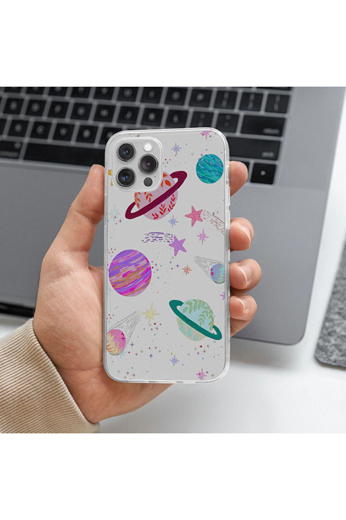 Tecno Spark 20C Uyumlu Gezegen Tasarımlı Premium Şeffaf Telefon Kılıfı