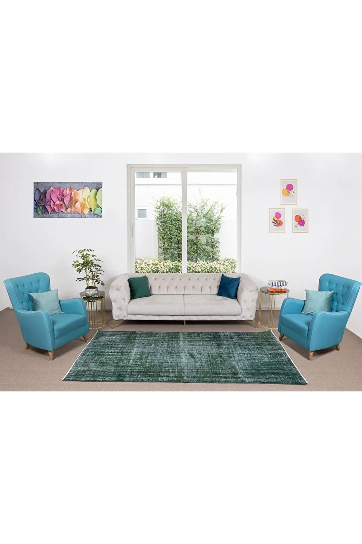 180x275 Cm El Dokuması Yeniden Boyanmış Eski Türk Halısı, Modern Yeşil El Yapımı Yünlü Halı