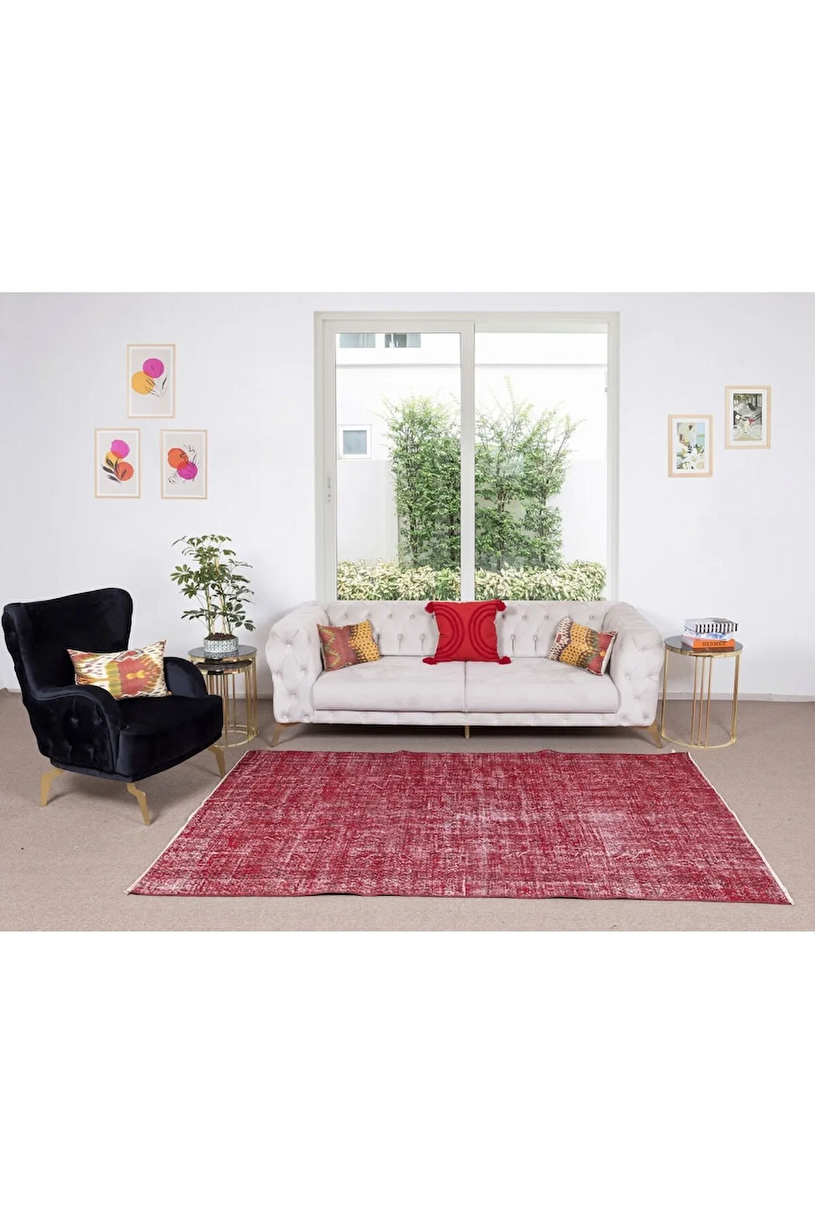 160x260 Cm El Dokuması Yeniden Boyanmış Eski Türk Halısı, Modern Kırmızı El Yapımı Yünlü Halı