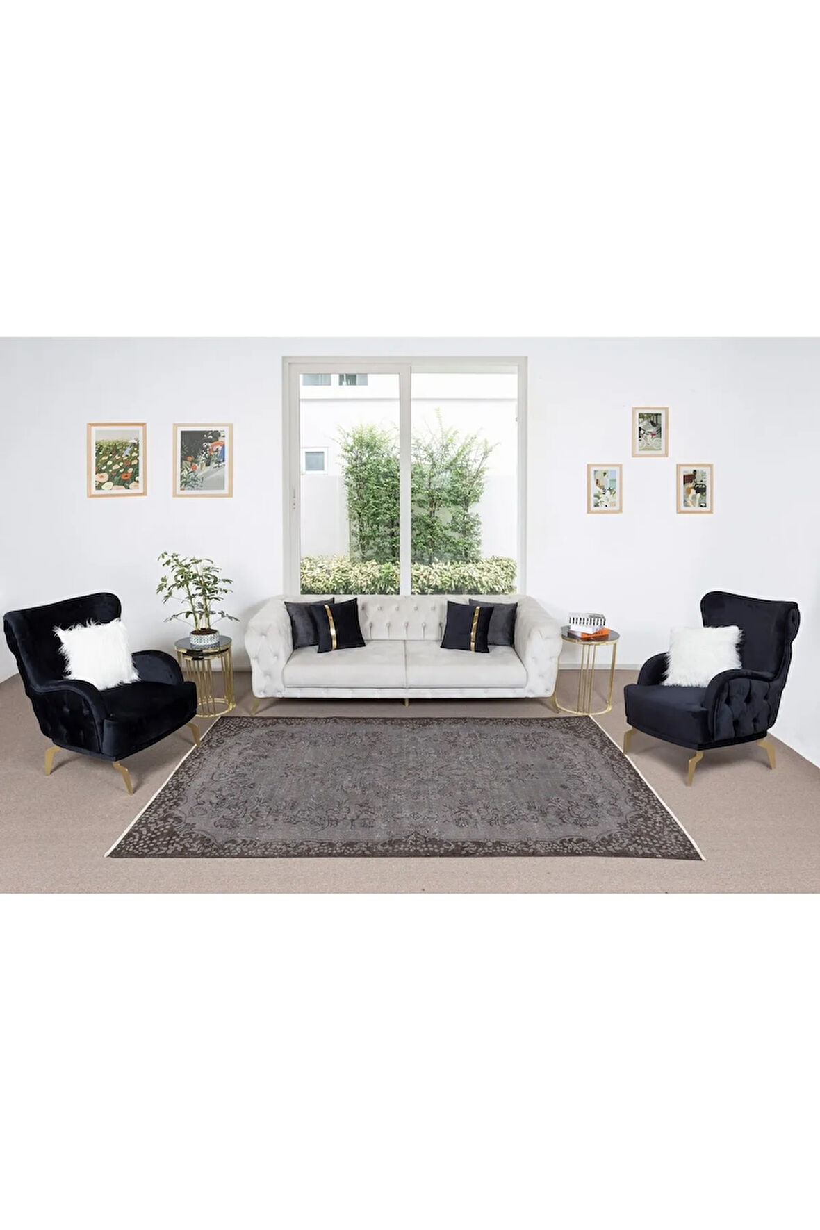 170x296 Cm El Dokuması Yeniden Boyanmış Eski Türk Halısı, Modern Gri El Yapımı Yünlü Halı