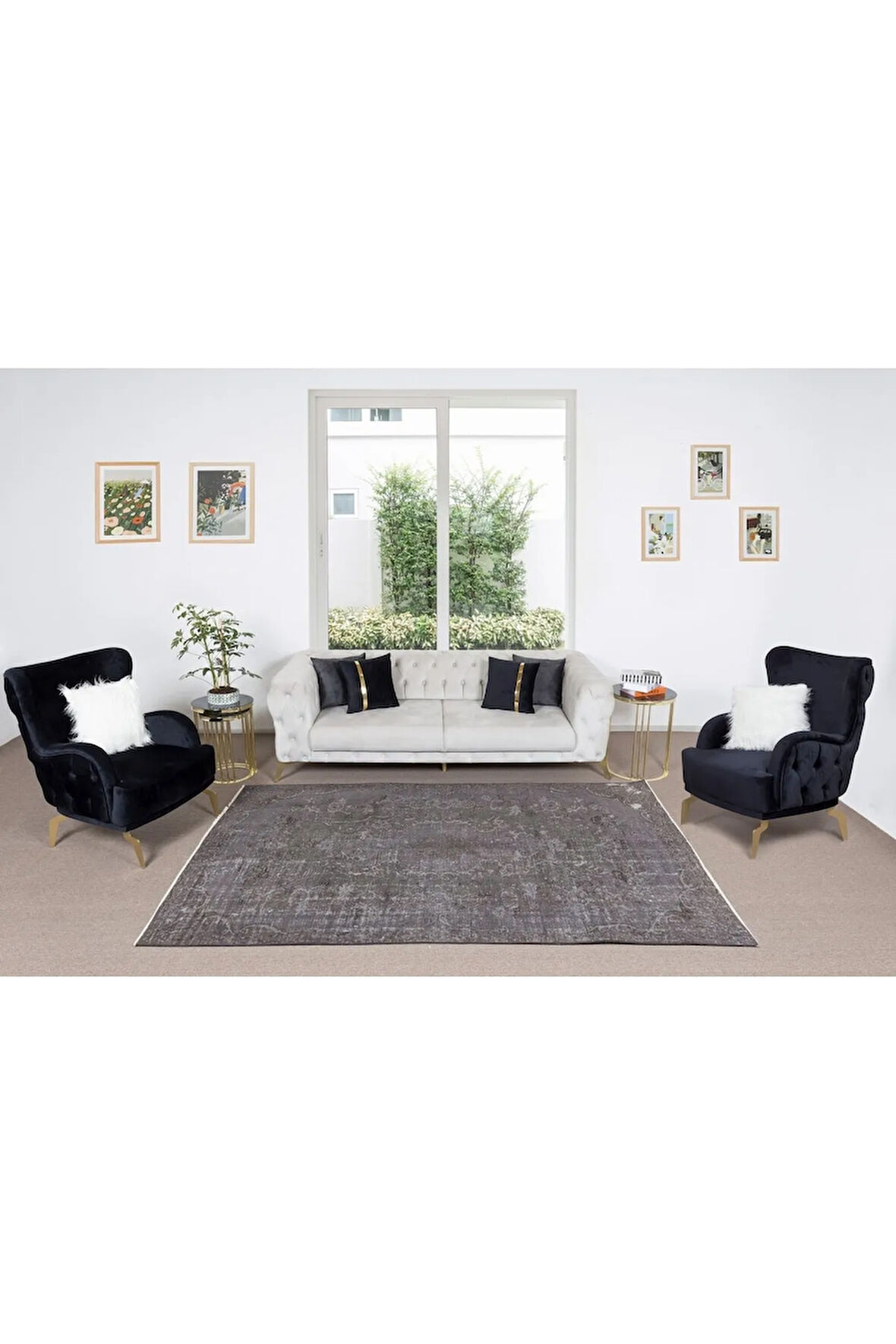 168x264 Cm Çağdaş Gri Otantik Yünlü Halı, El Dokuması Yeniden Boyanmış Eski Türk Halısı