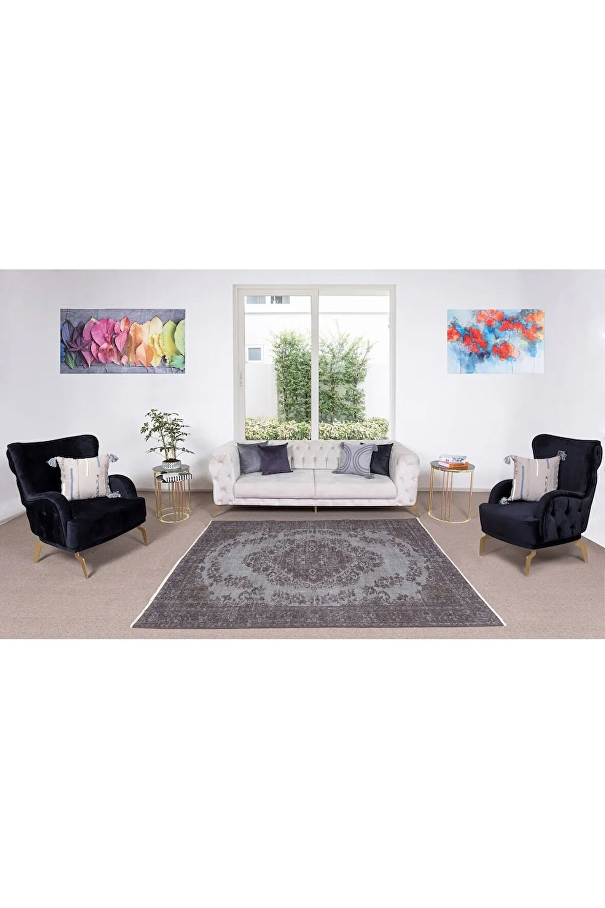 167x230 Cm Çağdaş Gri Otantik Yünlü Halı, El Dokuması Yeniden Boyanmış Eski Türk Halısı