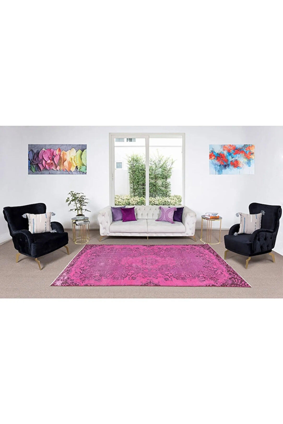 152x285 Cm El Dokuması Yeniden Boyanmış Eski Türk Halısı, Modern Pembe El Yapımı Yünlü Halı