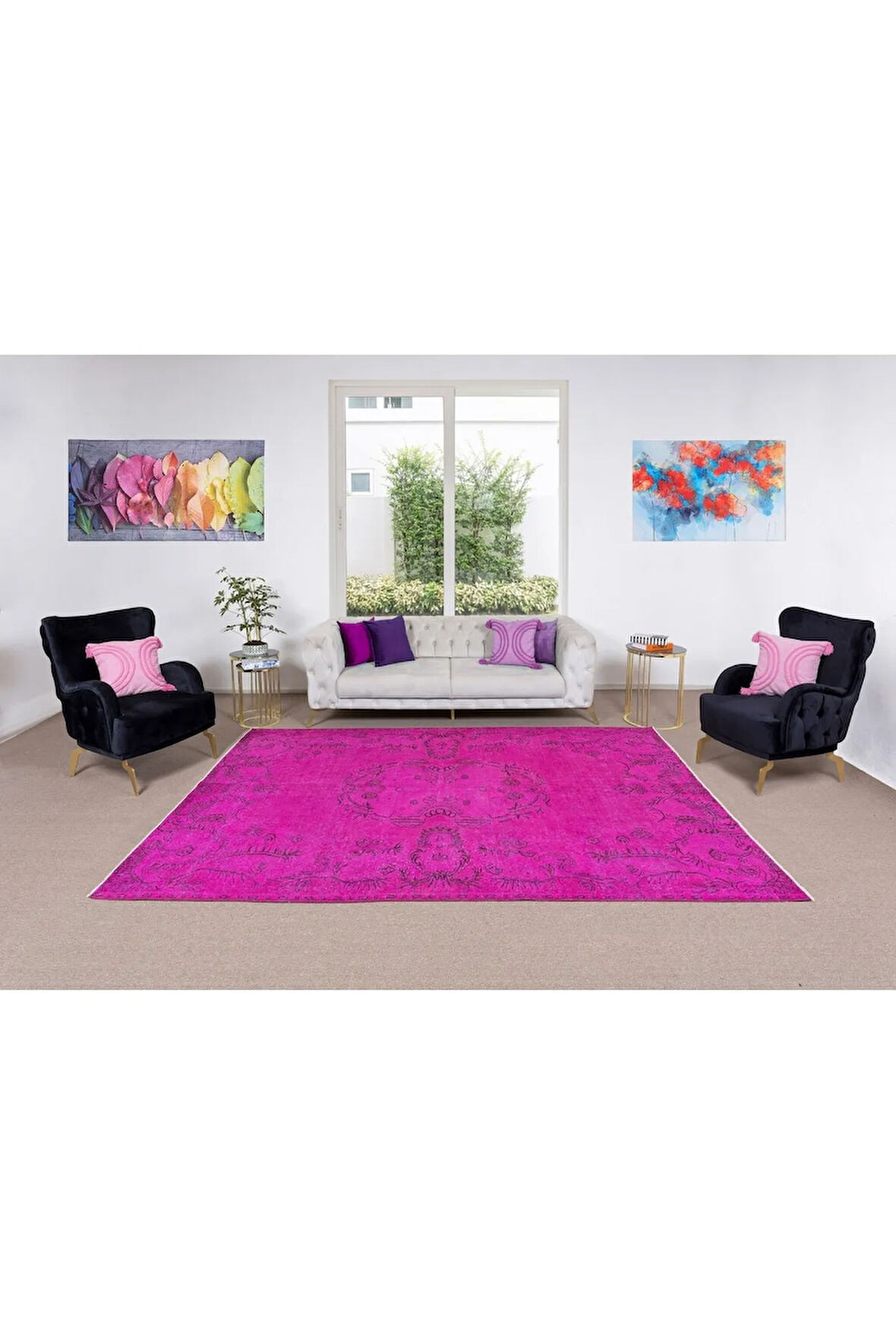 186x286 Cm El Dokuması Yeniden Boyanmış Eski Türk Halısı, Modern Pembe El Yapımı Yünlü Halı