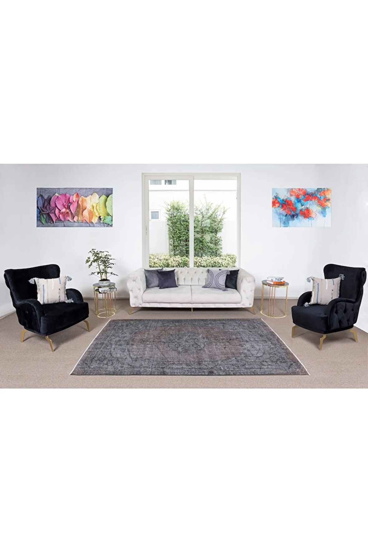 158x255 Cm El Dokuması Yeniden Boyanmış Eski Türk Halısı, Modern Gri El Yapımı Yünlü Halı