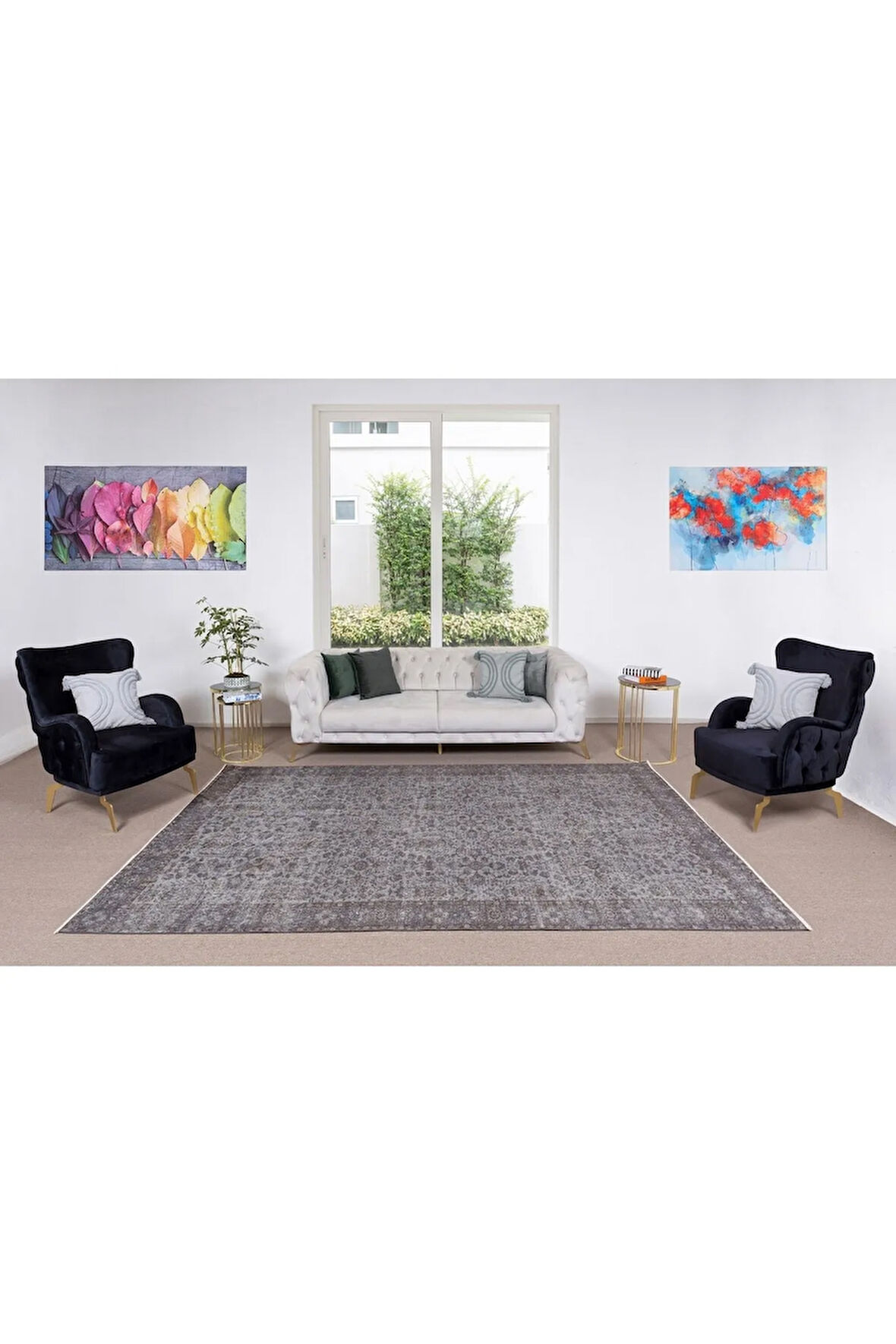 203x310 Cm El Dokuması Yeniden Boyanmış Eski Türk Halısı, Modern Gri El Yapımı Yünlü Halı