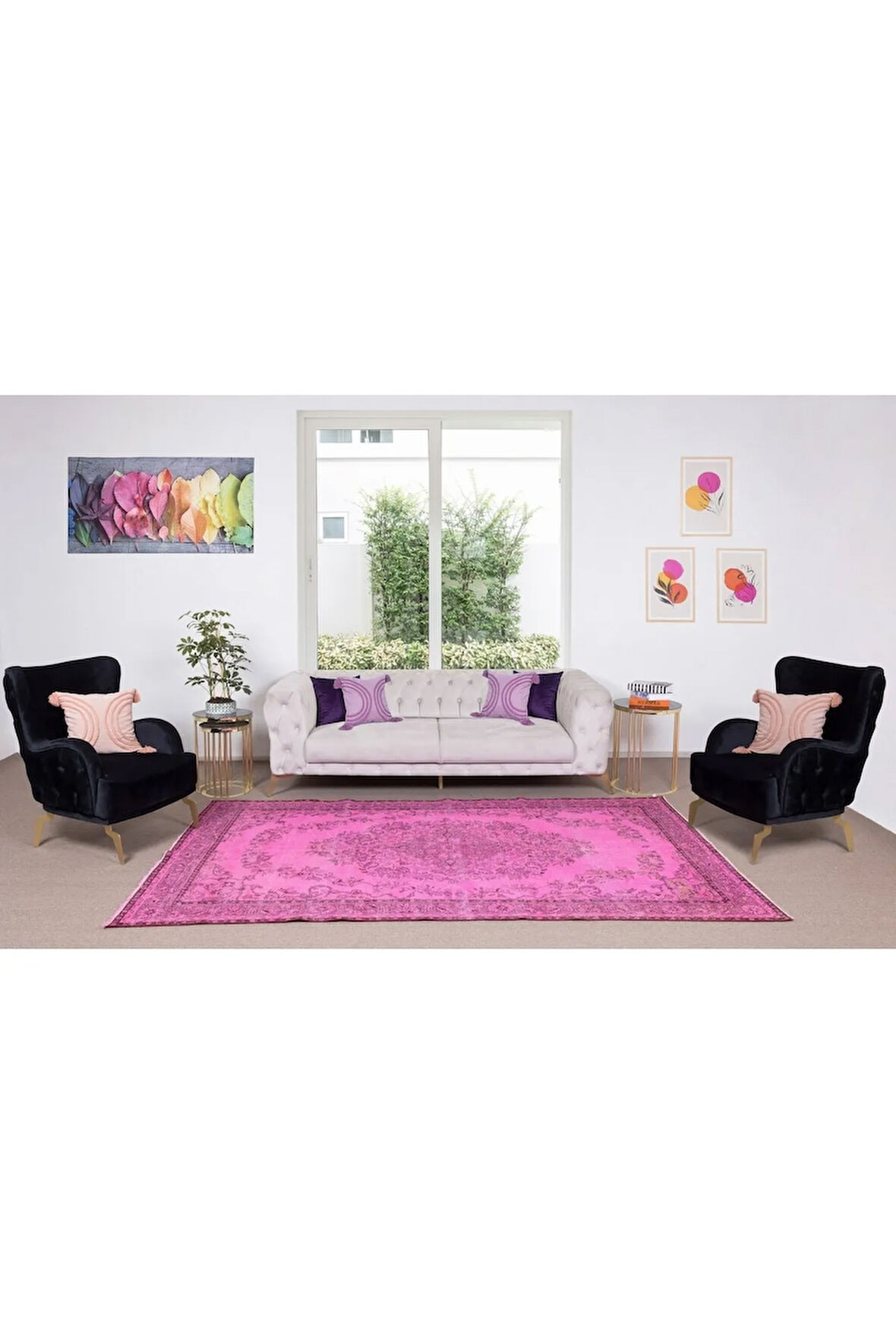 183x304 Cm El Dokuması Yeniden Boyanmış Eski Türk Halısı, Modern Pembe El Yapımı Yünlü Halı