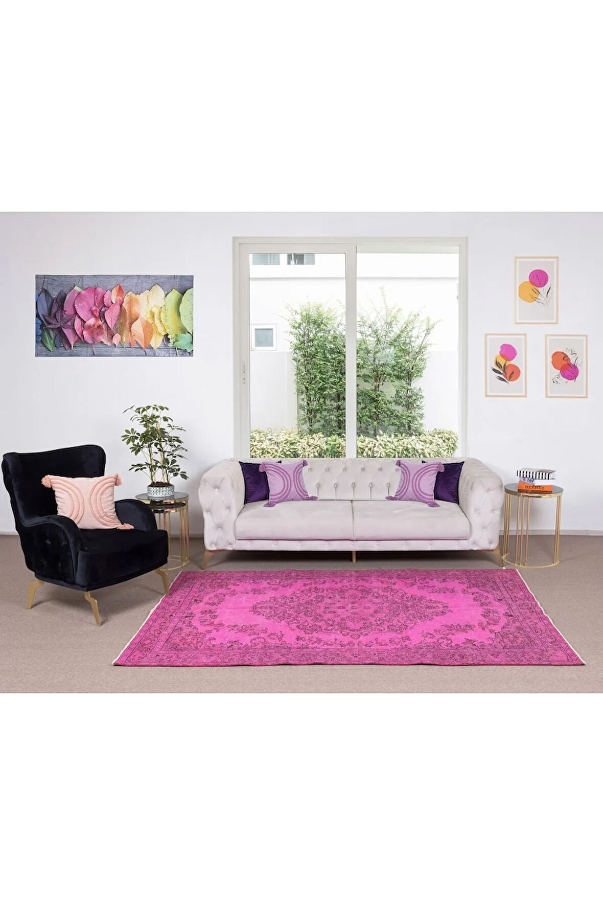 170x251 Cm El Dokuması Yeniden Boyanmış Eski Türk Halısı, Modern Pembe El Yapımı Yünlü Halı