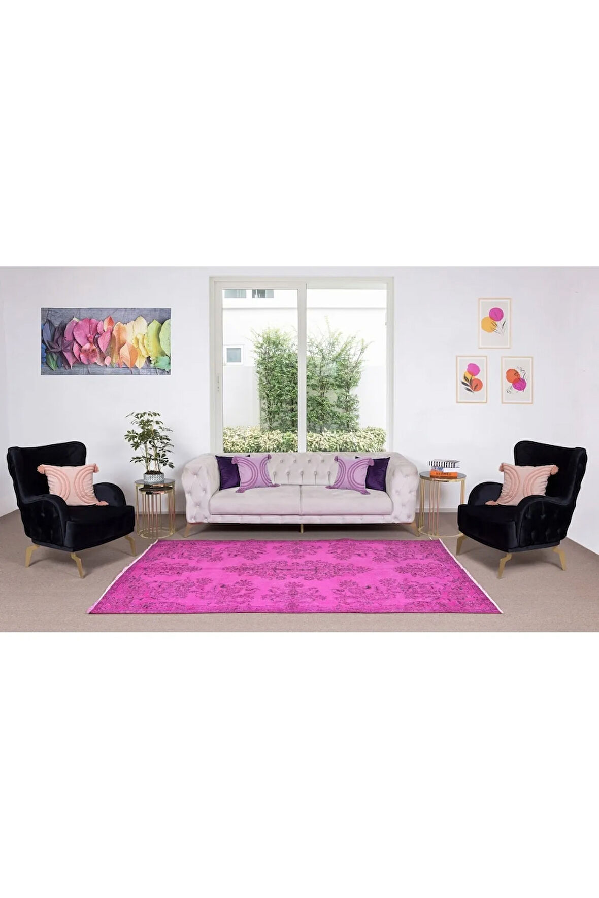173x278 Cm El Dokuması Yeniden Boyanmış Eski Türk Halısı, Çağdaş Pembe El Yapımı Yünlü Halı
