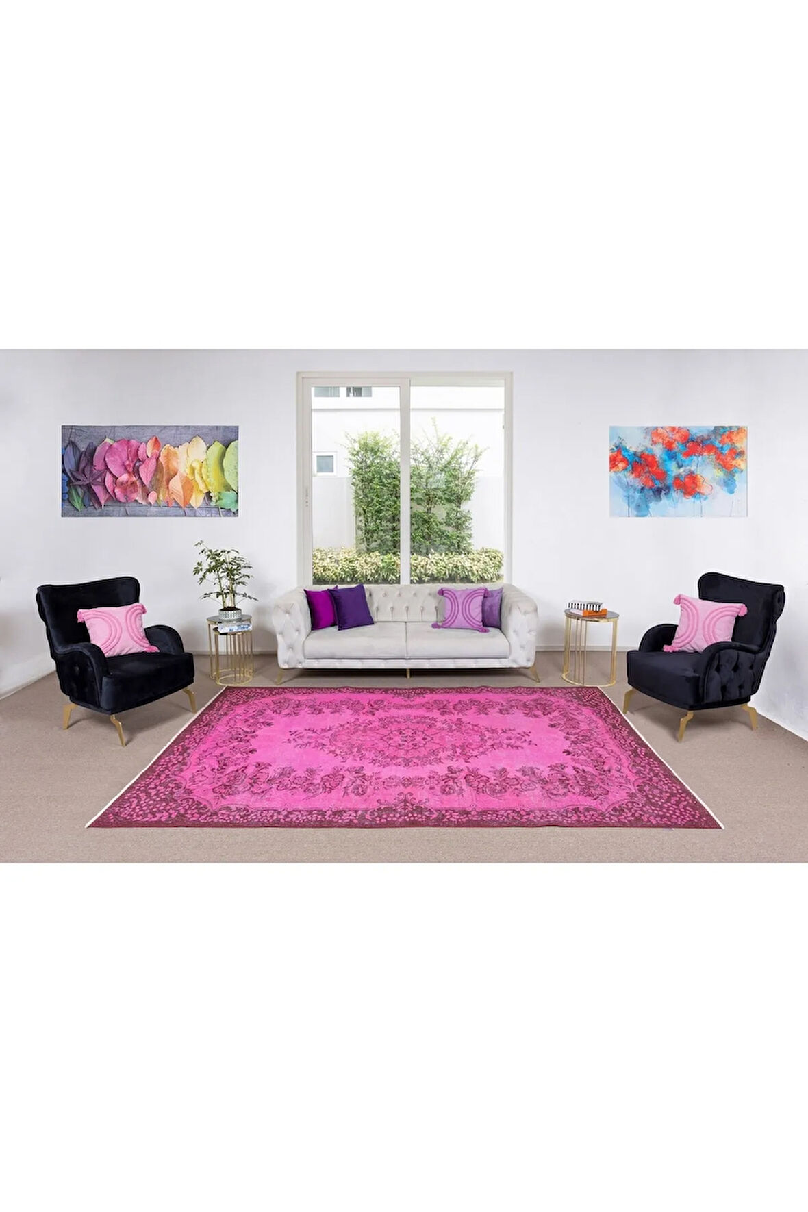 175x292 Cm El Dokuması Yeniden Boyanmış Eski Türk Halısı, Çağdaş Pembe El Yapımı Yünlü Halı