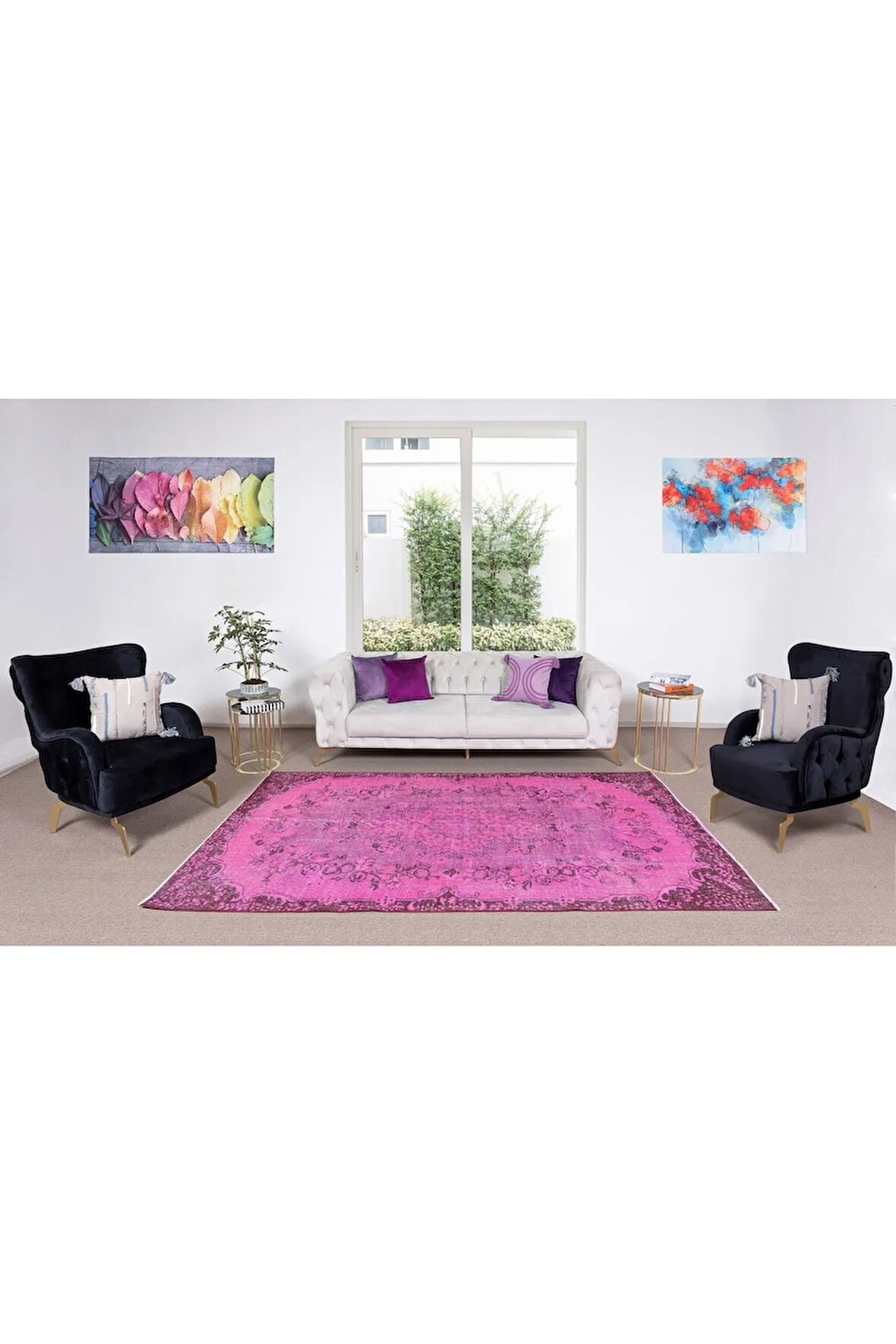 162x280 Cm El Dokuması Yeniden Boyanmış Eski Türk Halısı, Modern Pembe El Yapımı Yünlü Halı