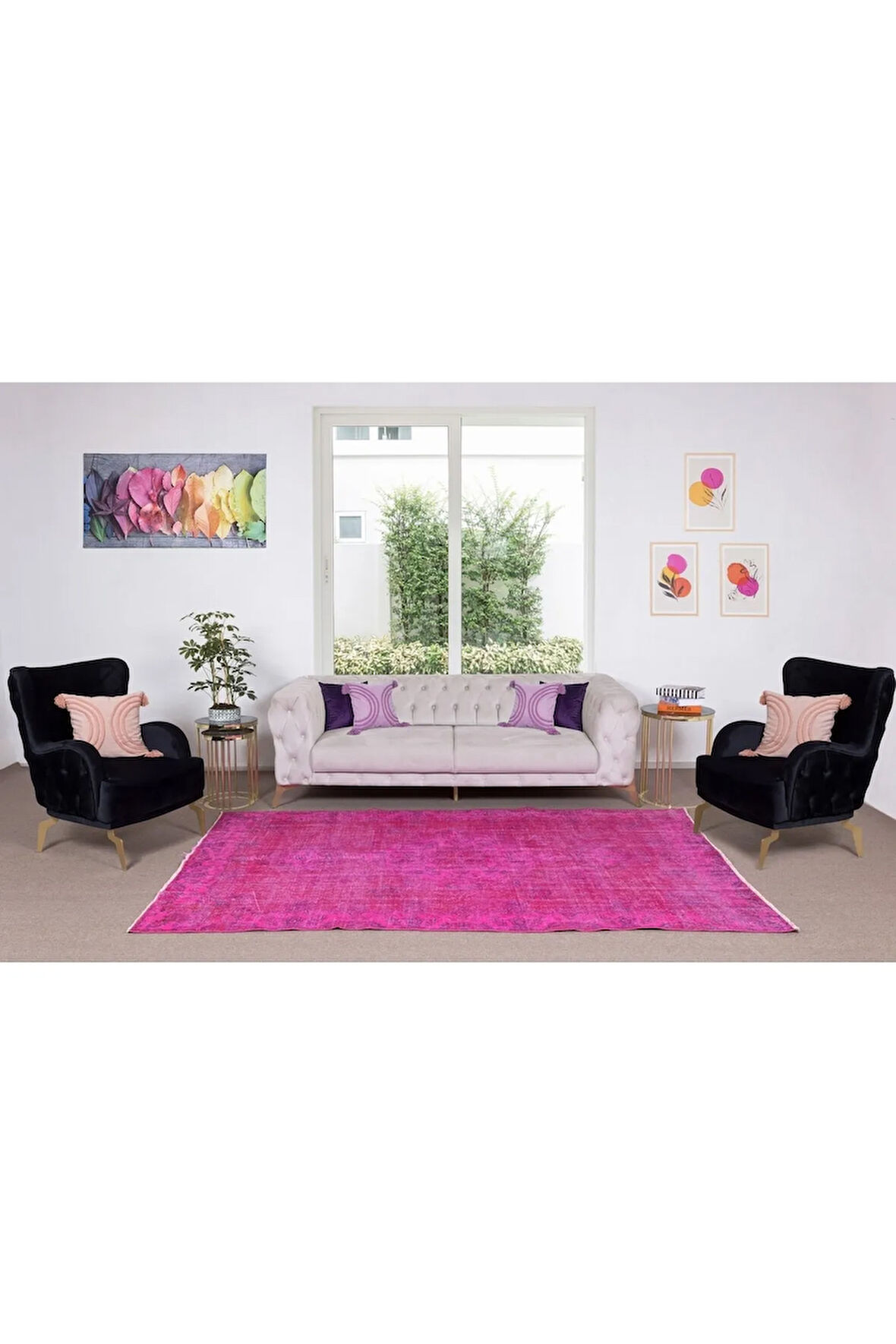 178x282 Cm El Dokuması Yeniden Boyanmış Eski Türk Halısı, Modern Pembe El Yapımı Yünlü Halı