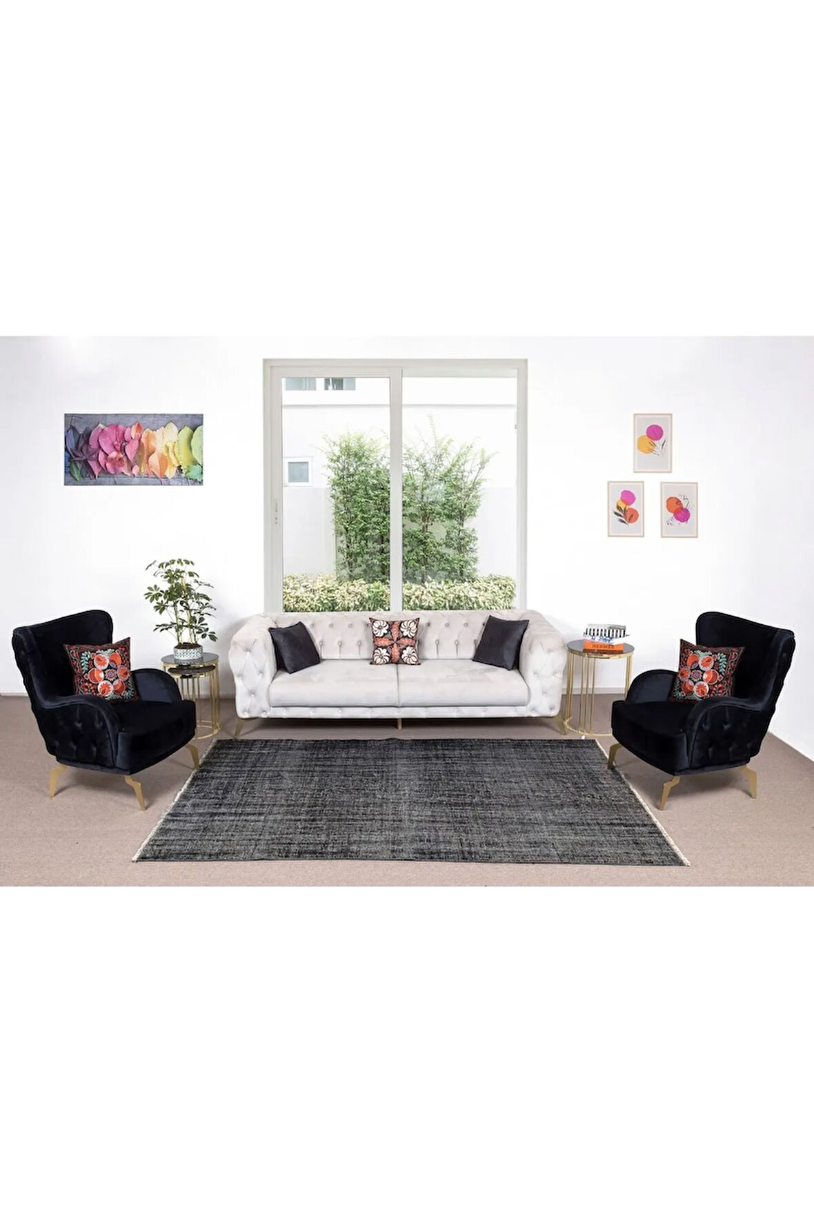 173x266 Cm El Dokuması Yeniden Boyanmış Eski Türk Halısı, Modern Siyah El Yapımı Yünlü Halı