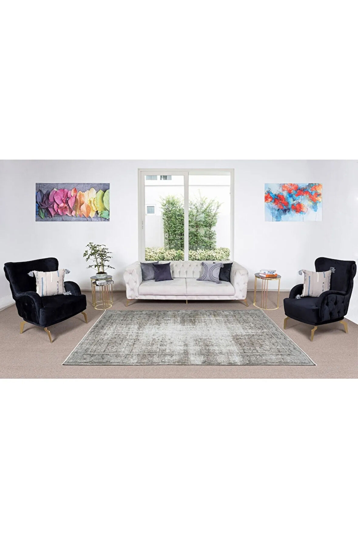 159x269 Cm El Dokuması Halı, Modern Gri El Yapımı Yünlü Halı, 1960'lardan Yünlü Salon Halısı