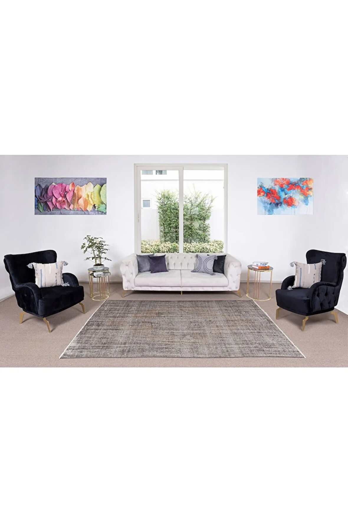 172x273 Cm El Dokuması Yeniden Boyanmış Eski Türk Halısı, Modern Gri El Yapımı Yünlü Halı