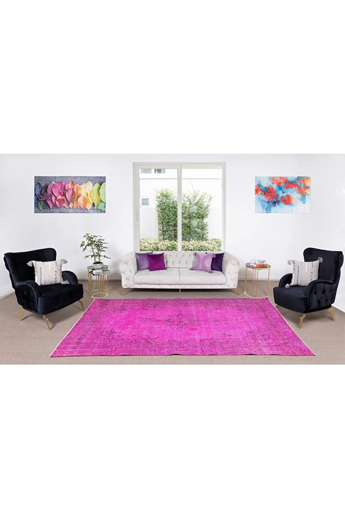 195x309 Cm El Dokuması Yeniden Boyanmış Eski Türk Halısı, Modern Pembe El Yapımı Yünlü Halı