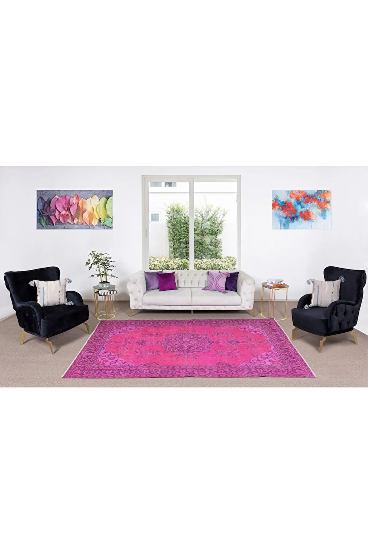 183x297 cm Pembe Renkli Yünlü Halı Modern El Dokuması Yeniden Boyanmış Eski Anadolu Halısı