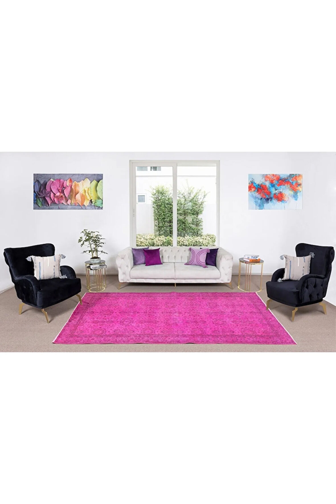 170x273 Cm El Dokuması Yeniden Boyanmış Eski Türk Halısı, Modern Pembe El Yapımı Yünlü Halı