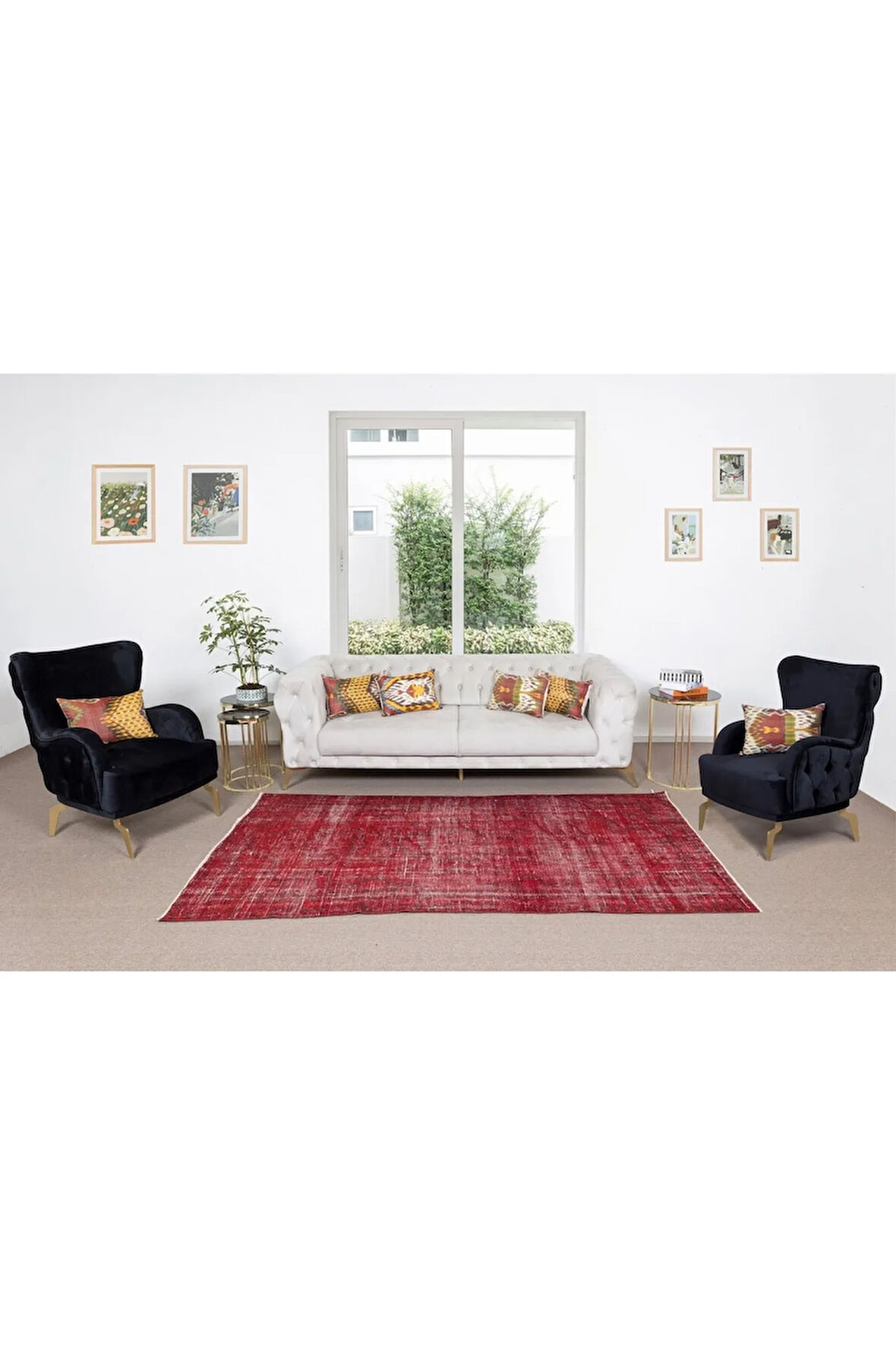 147x262 Cm Çağdaş Kırmızı Otantik Yünlü Halı, El Dokuması Yeniden Boyanmış Eski Türk Halısı