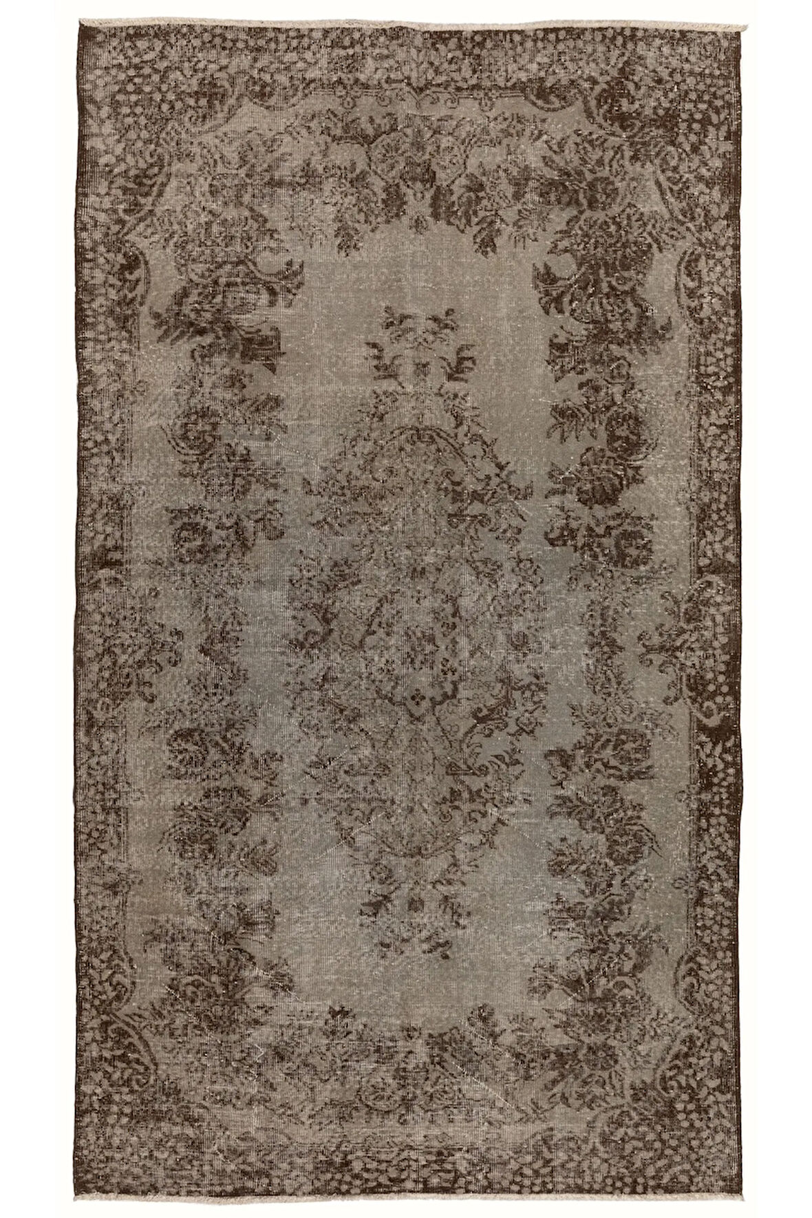 (168 X 288 CM) Gri Renkli El Dokuması Halı, Madalyon Desenli Ve Çiçek Desenli Anadolu Halısı