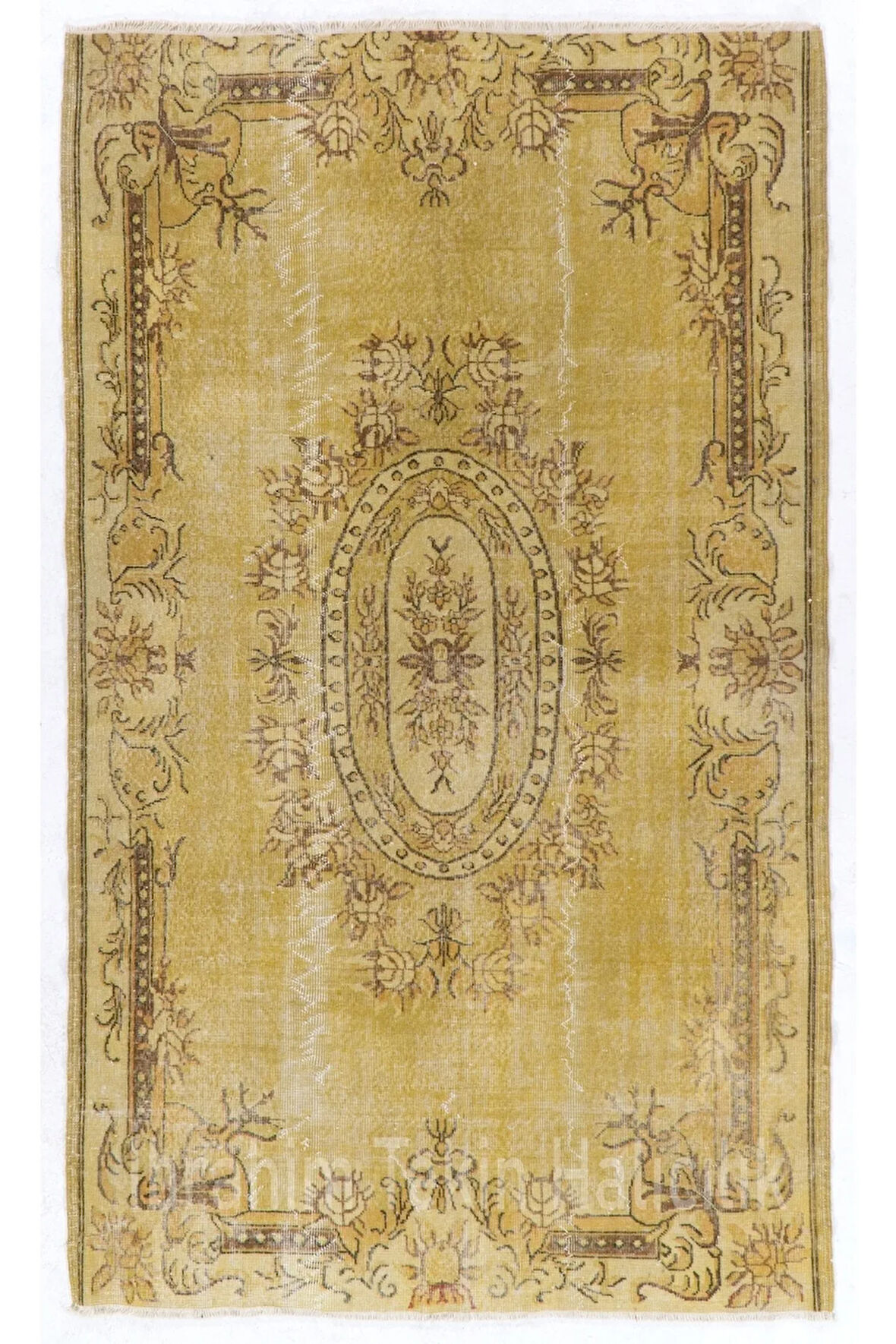 158x270 cm Sarı Anadolu Halısı, El Dokuması Anadolu Halısı, Sarı Renkli Halı, Modern Halı