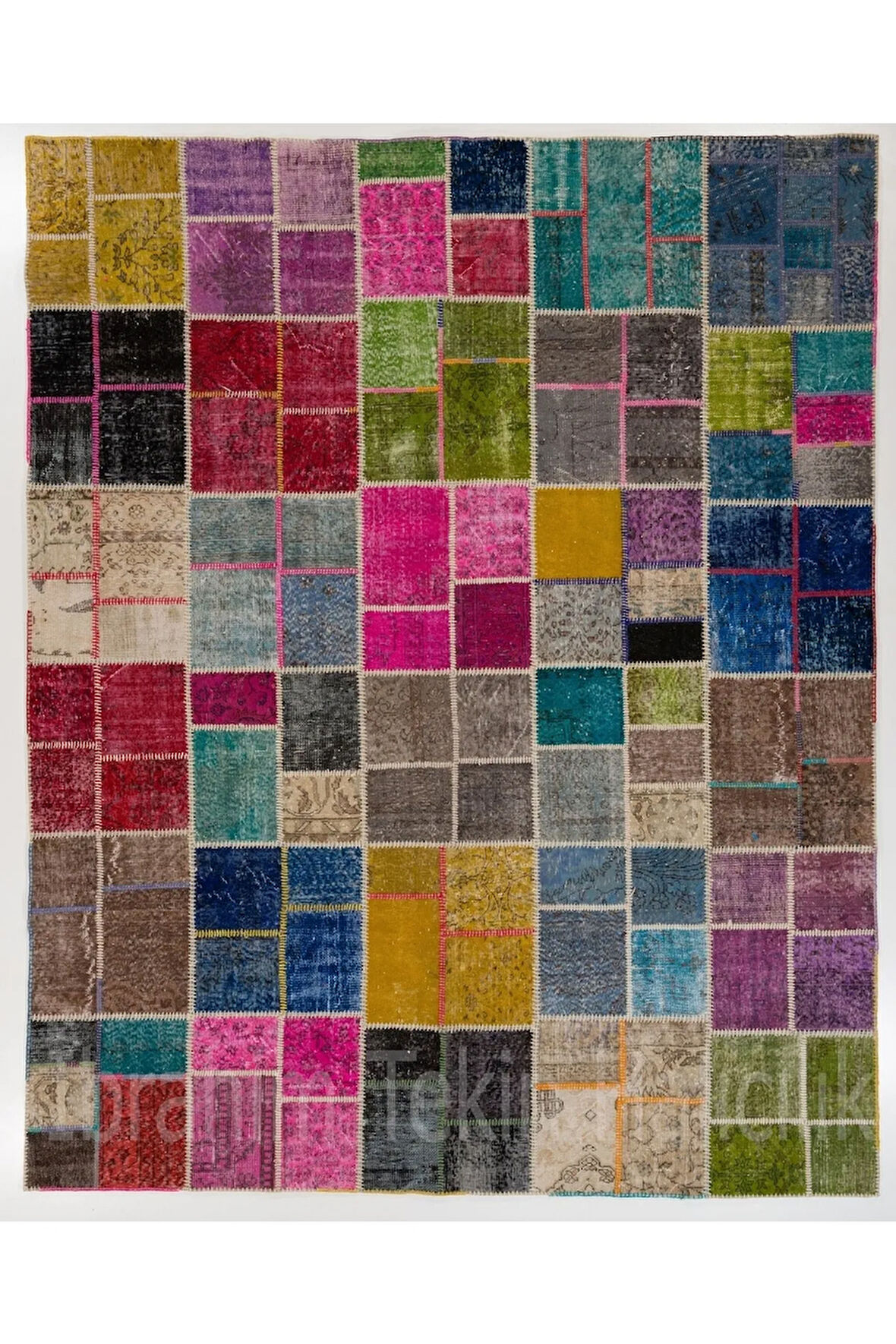 270x340 cm Çok Renkli Patchwork Halı, El Dokuma Halı, El Dokuma Peçvörk, Geometric Halı
