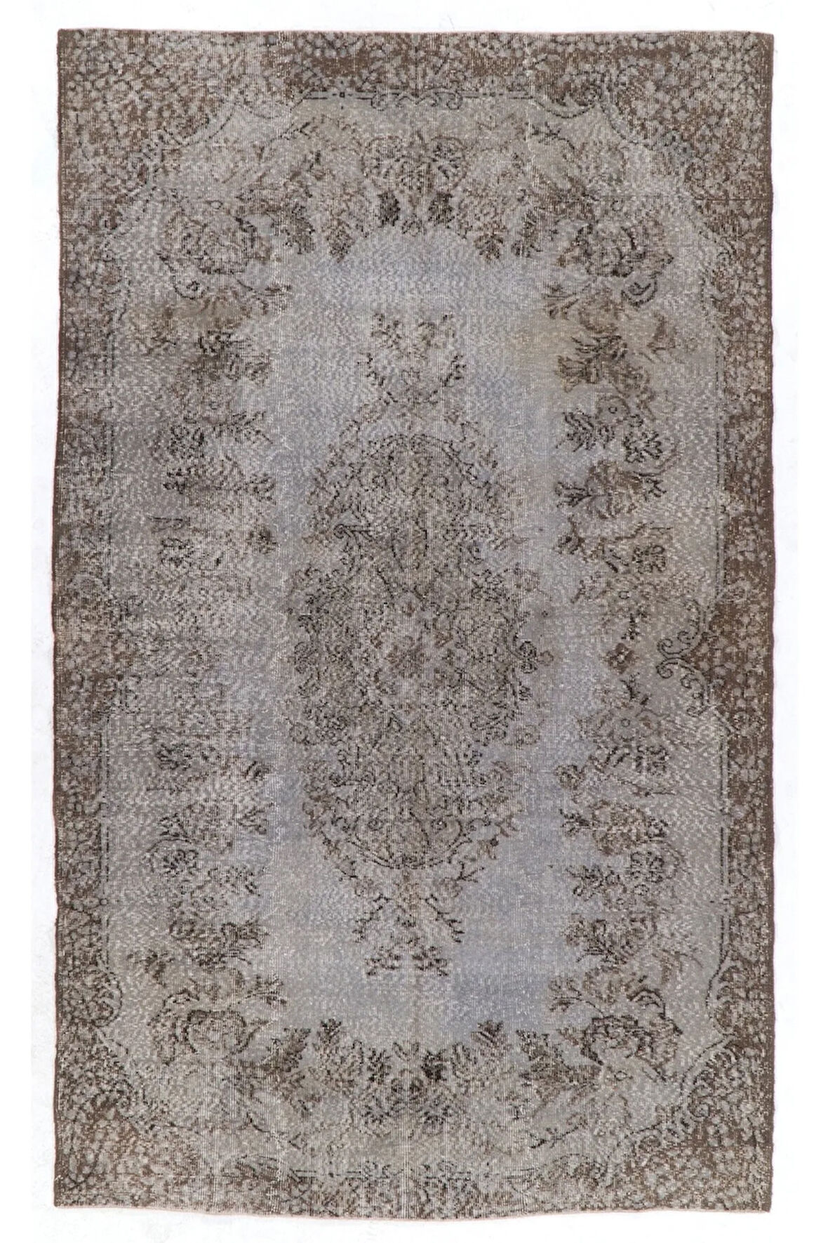 (185 X 306 CM) Kahverengi Ve Gri Tonlarda Renkli Anadolu Halısı, El Dokuması Madalyon Desenli Halı