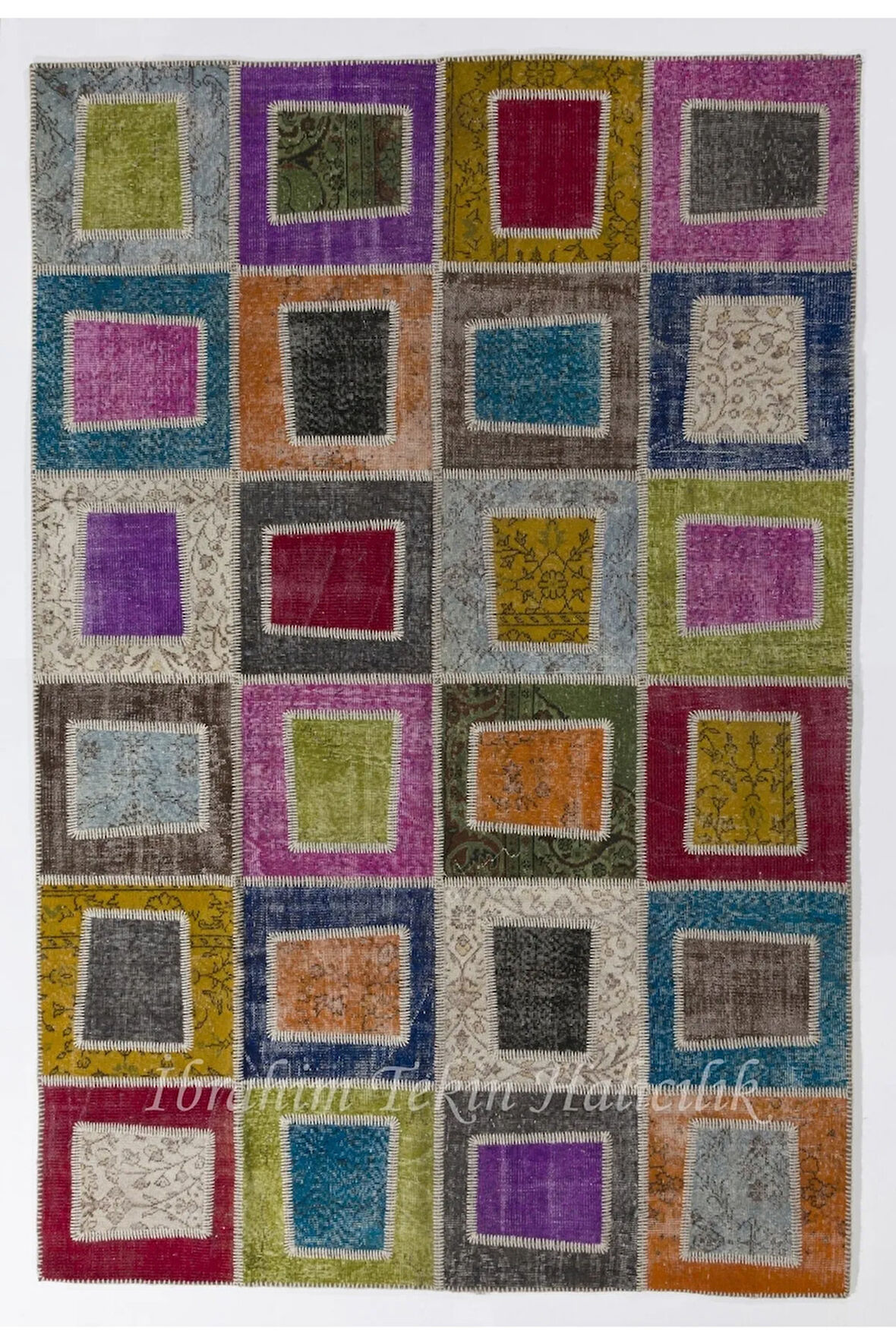 204x305 cm Modern El Dokuması Çok Renkli Otantik Tarzda Patchwork Halı