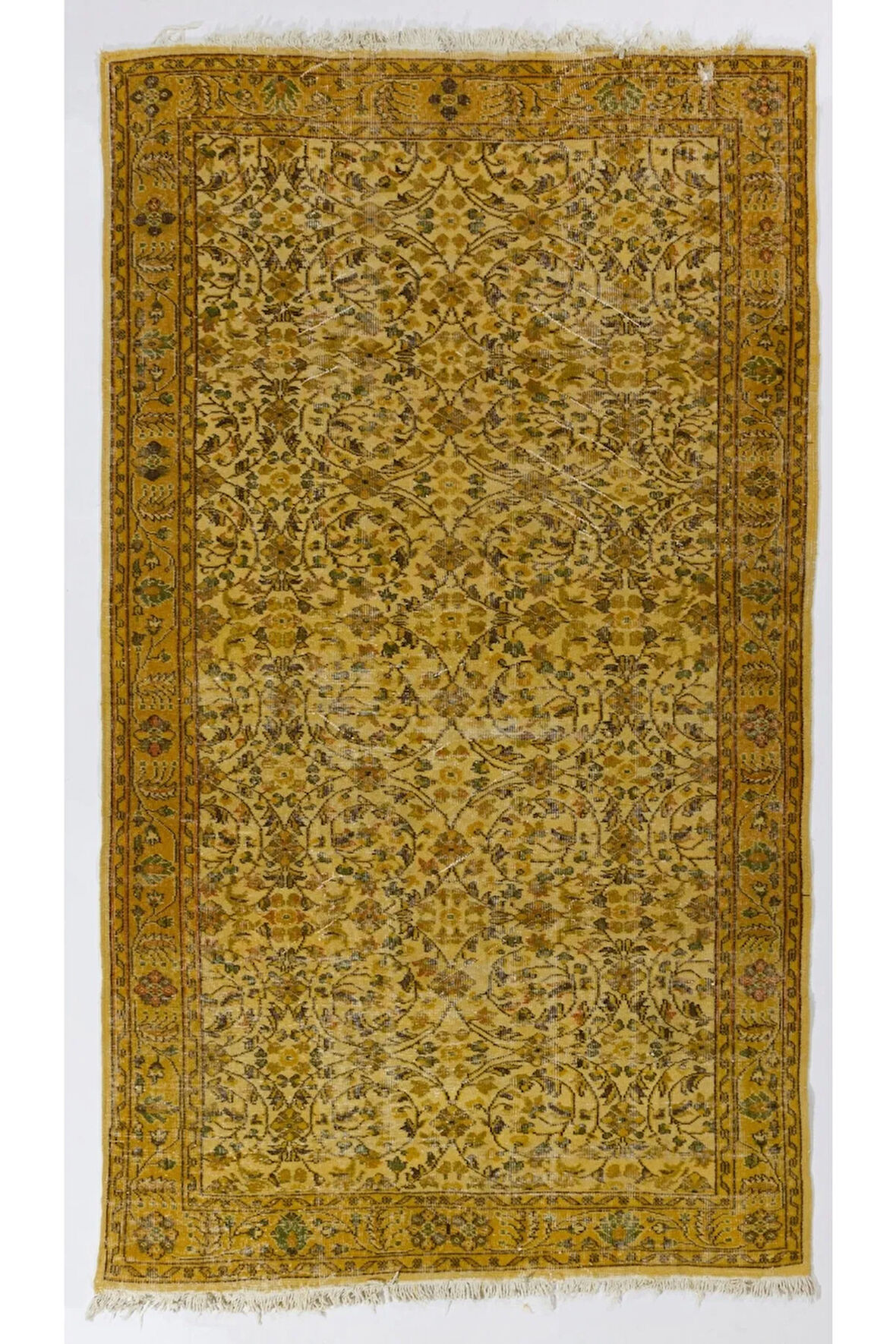 160x275 cm Sarı Renkli Anadolu Halısı, %100 El Yapımı Modern Boyalı Halı