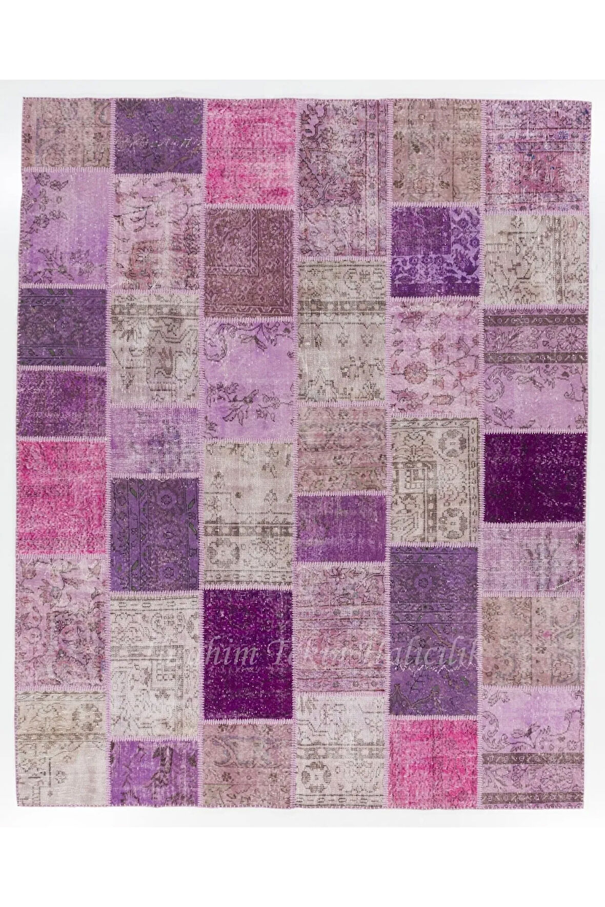 244x305 cm Mor Ve Pembe Renkli El Dokuması Patchwork Halı, Modern Halı