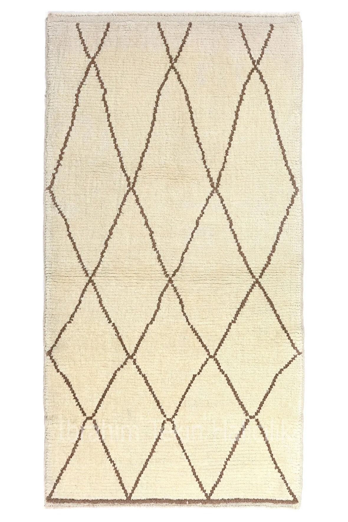 100x180 cm Yumuşak Tüylü Çağdaş Fas Halısı, 100% Yün Krem Ve Kahverengi Renk "tülü" Halı