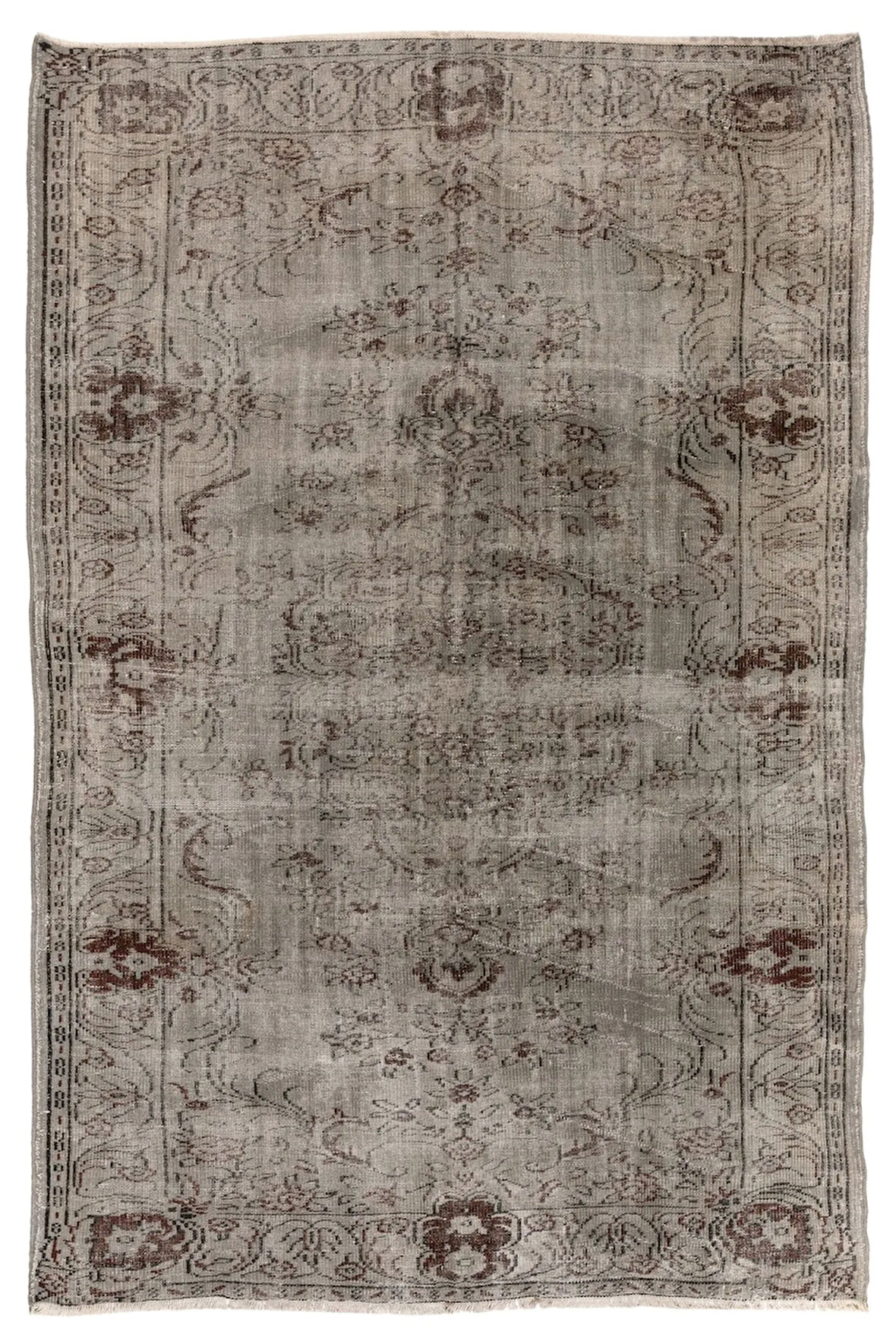 (190 X 276 CM) Kahverengi Tonlarda El Ile Dokunmuş Çiçek Desenli Anadolu Halısı