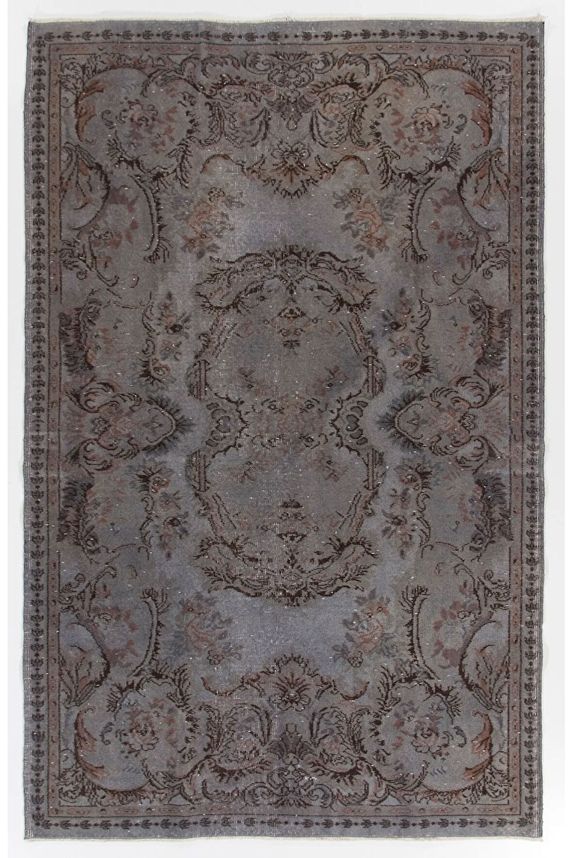 (164 X 259 CM) Gri Renkli El Dokuması Anadolu Halısı, Madalyon Desenli Ve Çiçek Desenli Halı