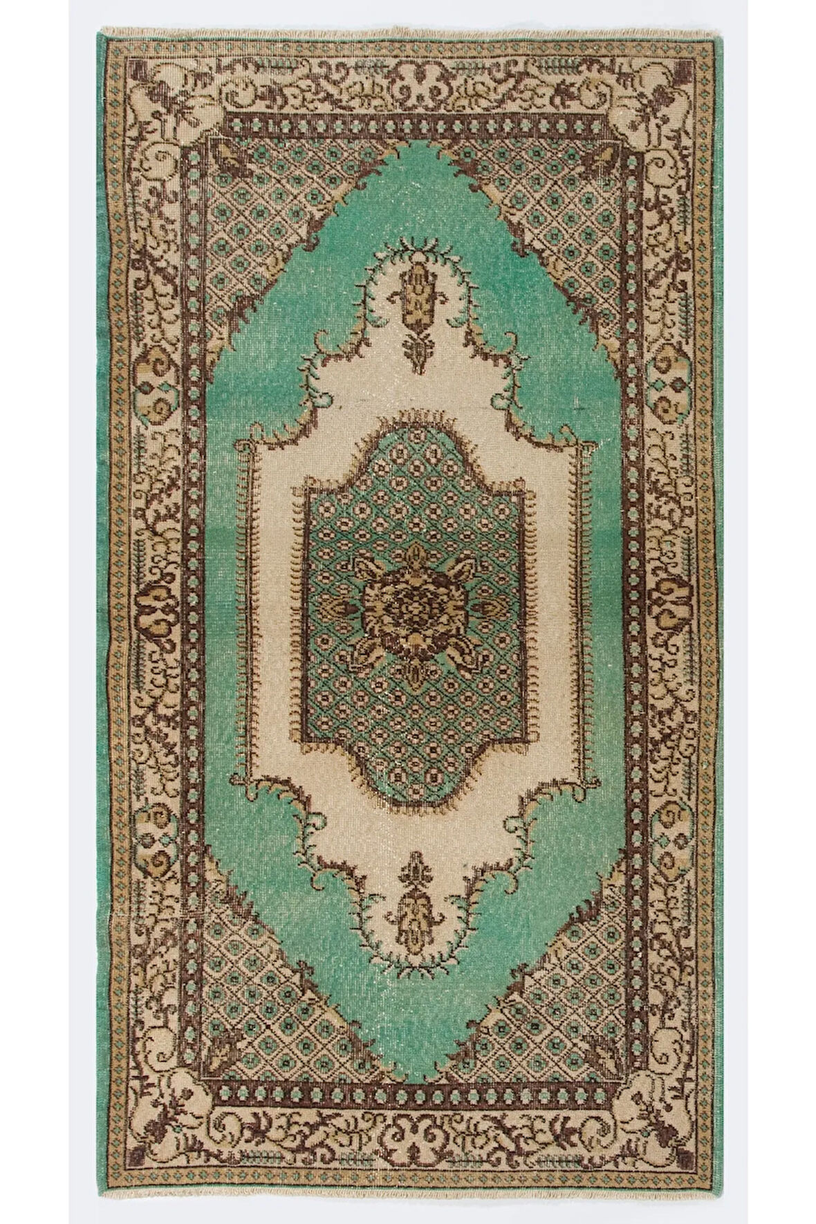 (115 X 213 CM) Yeşil Tonlarda El Dokuması Halı , Anadolu Halısı
