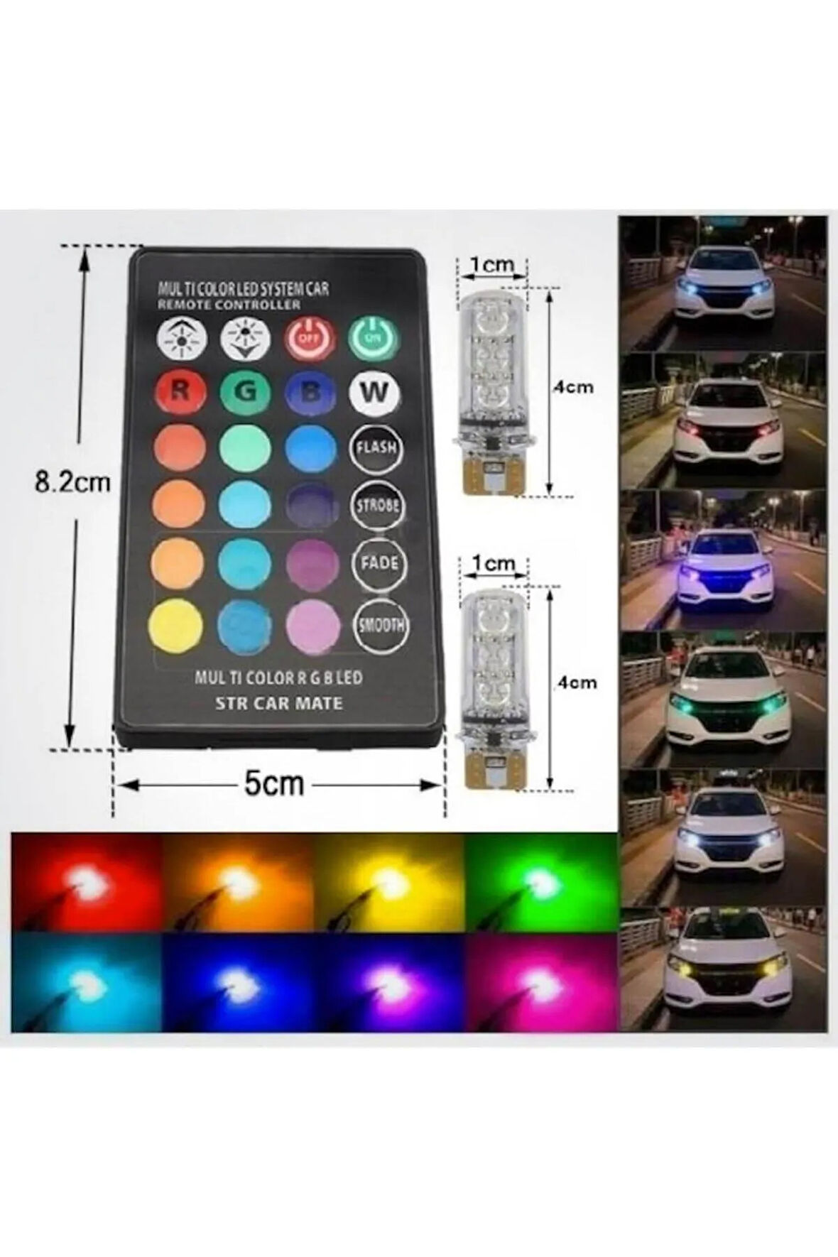 T10 Rgb Kumandalı Çakarlı Park Ampülleri