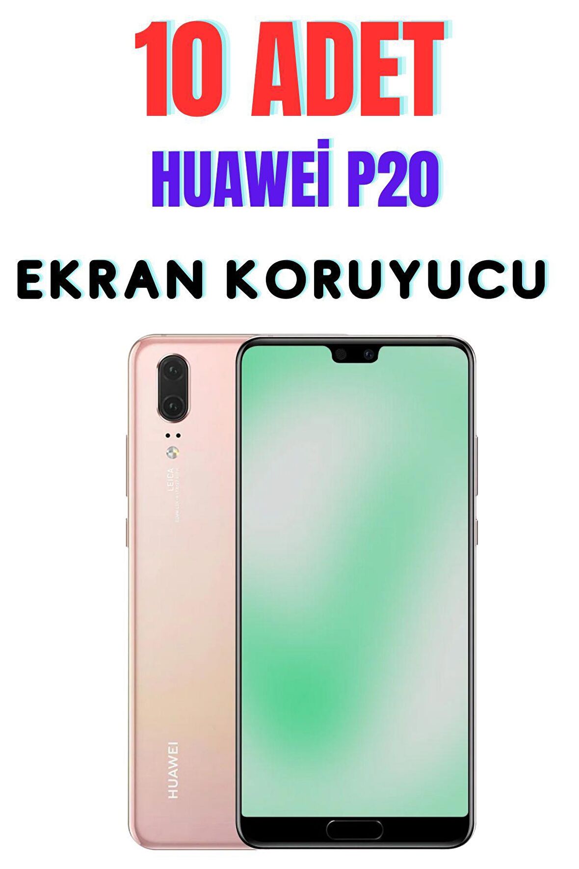 Huawei P20 9D Kırılmaz Cam Ekran Koruyucu, Siyah Renk, Ultra Darbe Emici Etkin Koruma ( 10 Adet )