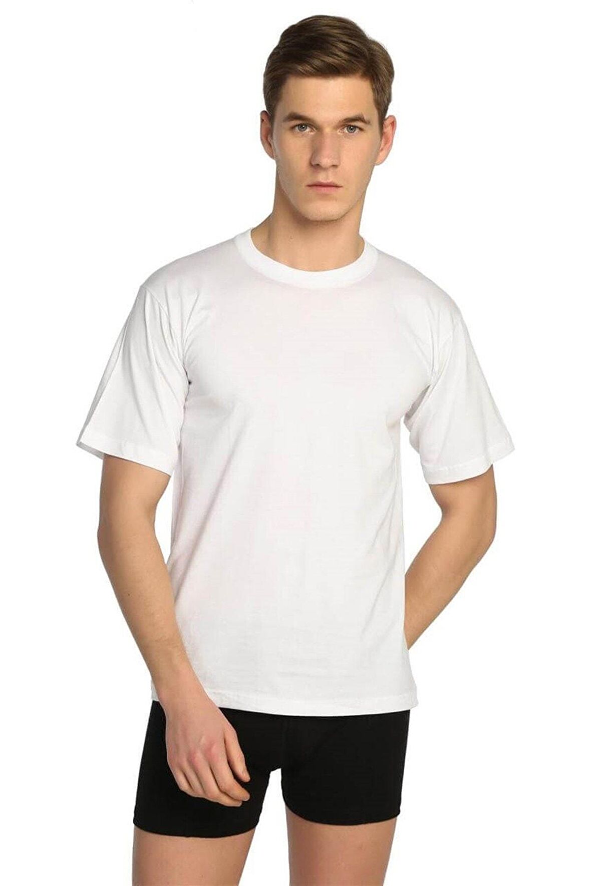 Erkek Penye 6'lı Paket 0 Yaka Yarım Kollu Fanila (beyaz) %100 Pamuklu