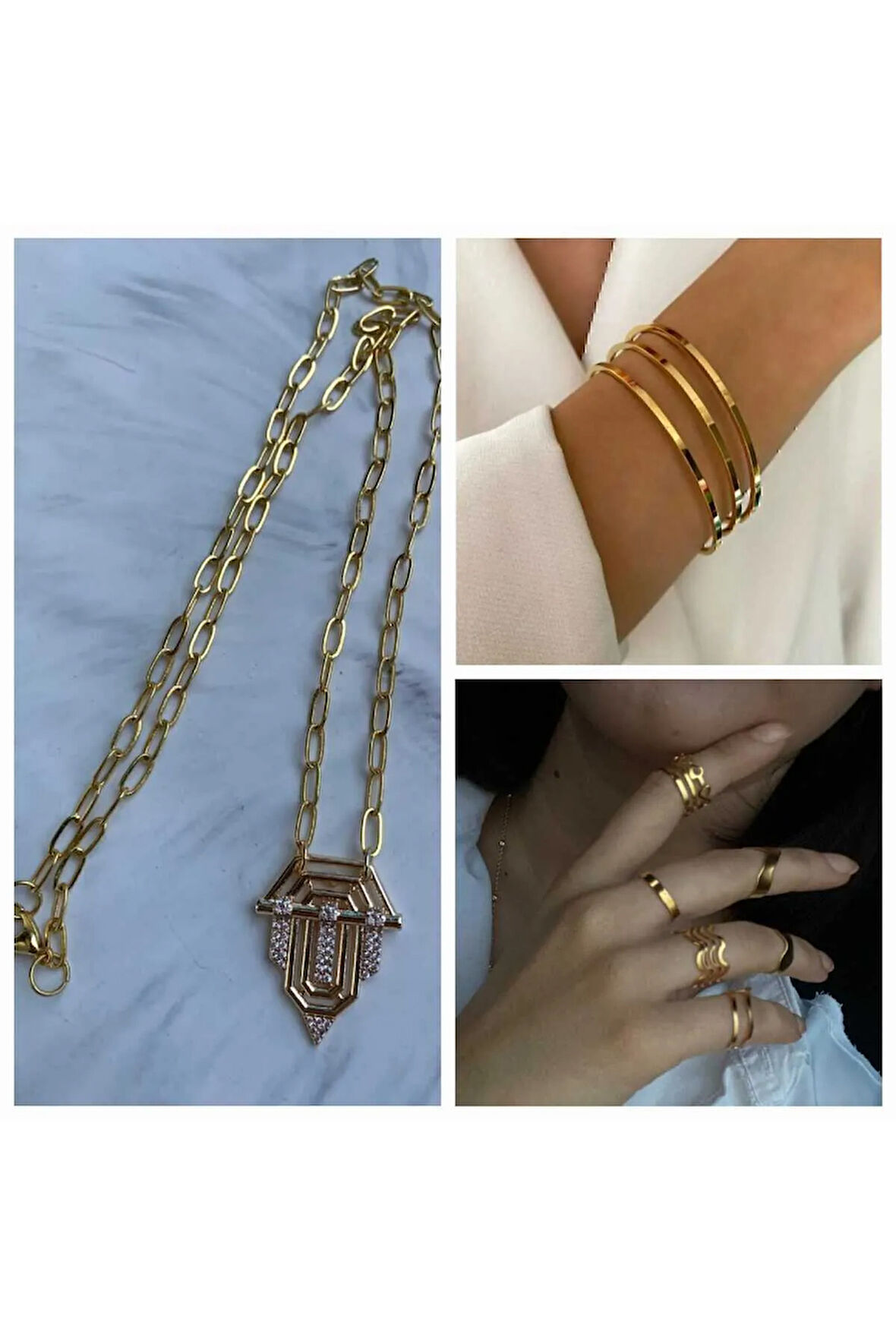 Serenay Kolye 3 Lü Ince Ajda 10 Lu Kombin Yuzuk