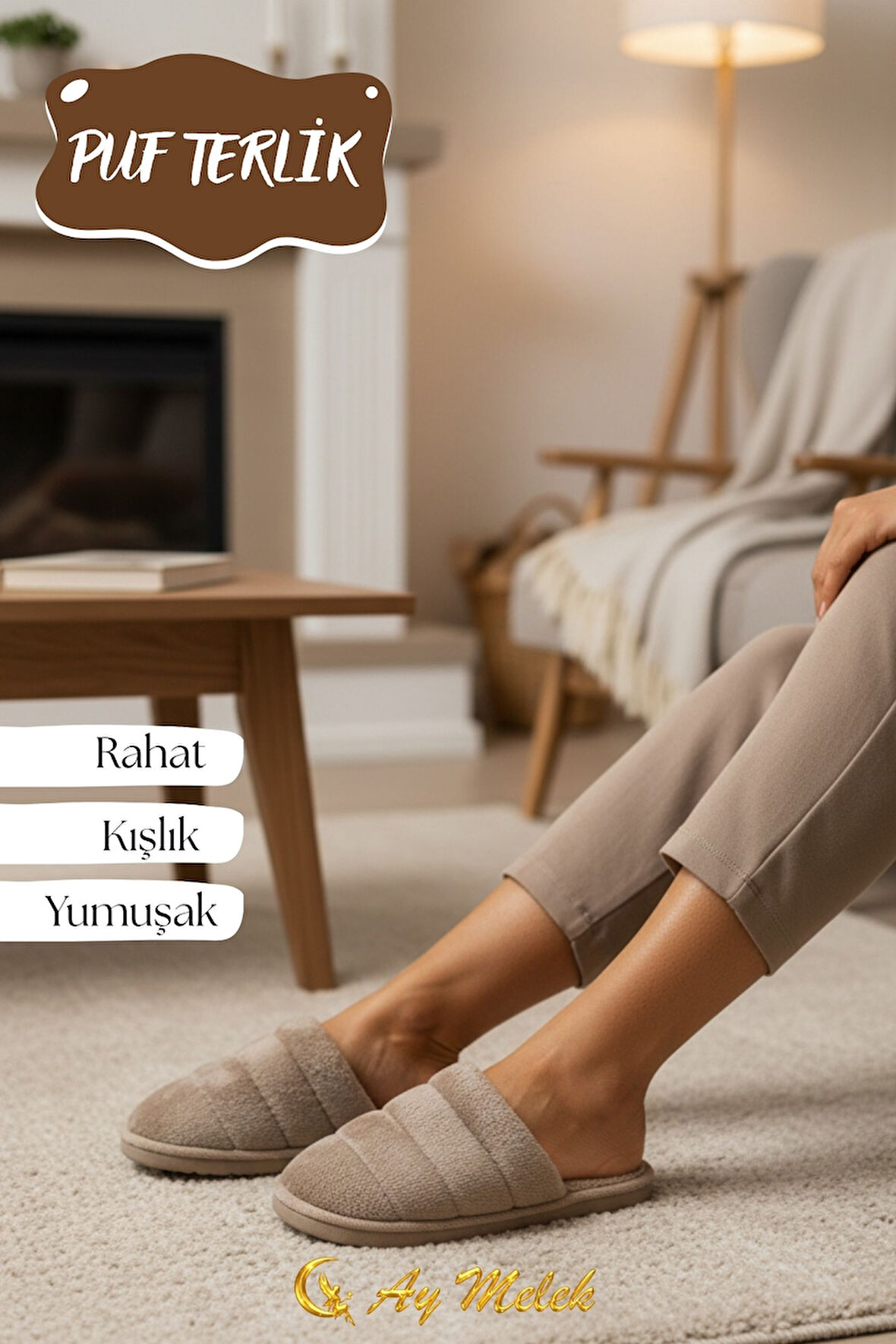 Kadın Peluş Ev Terliği Yumuşak Dokulu, Kaymaz Tabanlı, Rahat ve Sıcak Tutucu Terlik