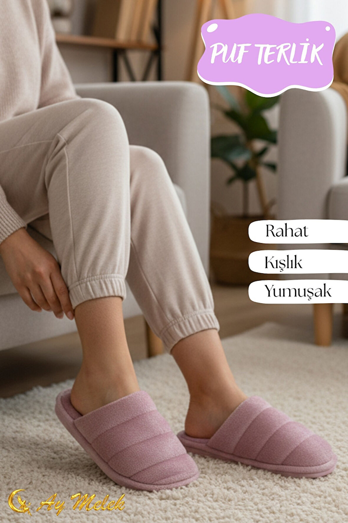 Kadın Peluş Ev Terliği Yumuşak Dokulu, Kaymaz Tabanlı, Rahat ve Sıcak Tutucu Terlik