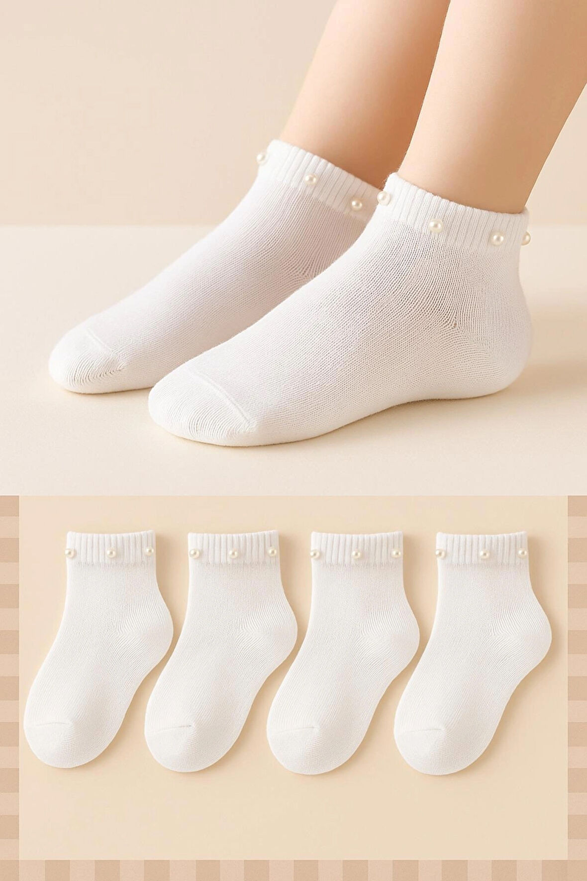 4 Çift Aksesuarlı Dikişsiz Kız Çocuk Patik Çorap