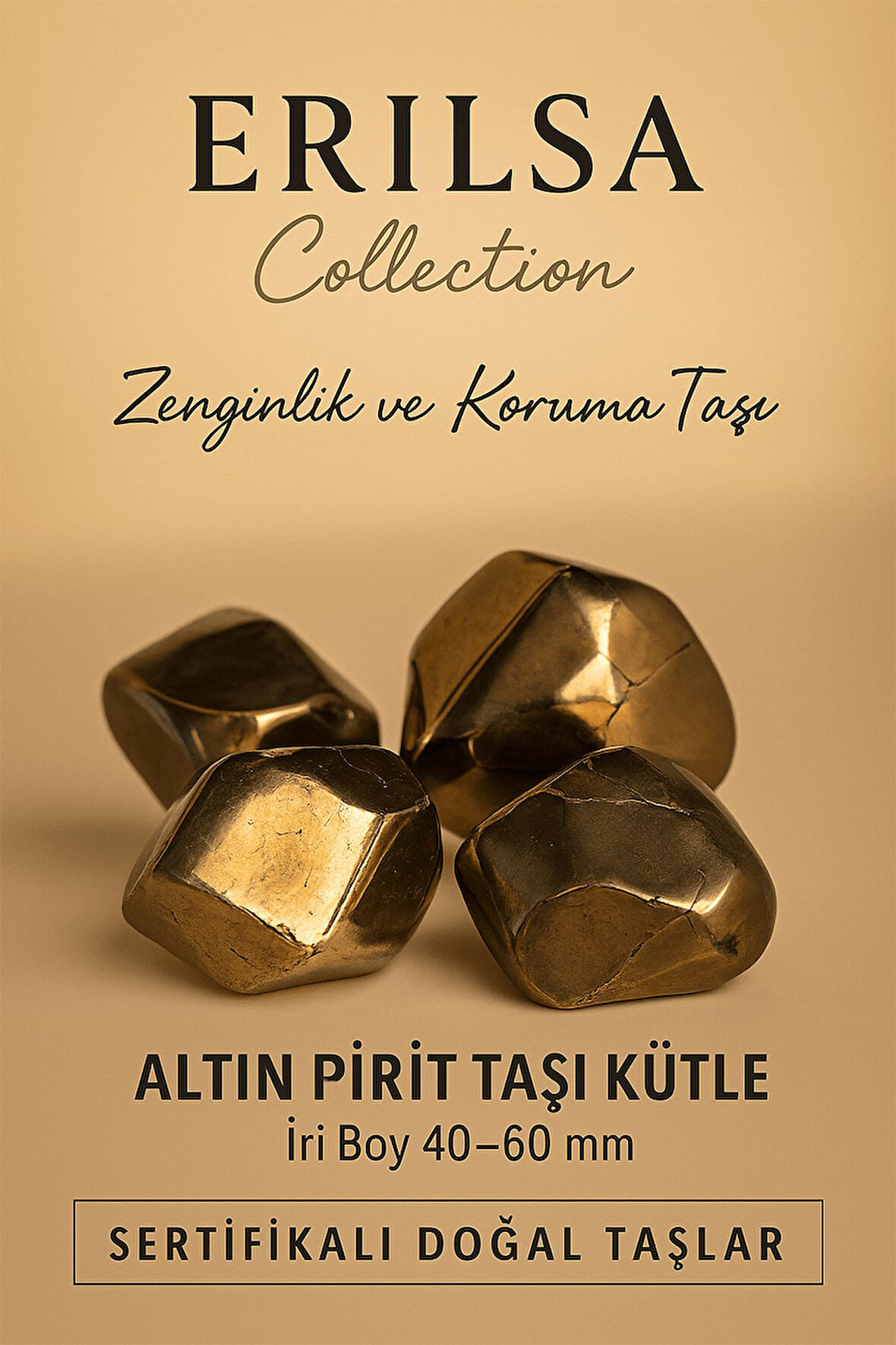 Sertifikalı İri Boy Altın Pirit Taşı Kütle 40–60 mm – Zenginlik Bereket ve Koruma Taşı