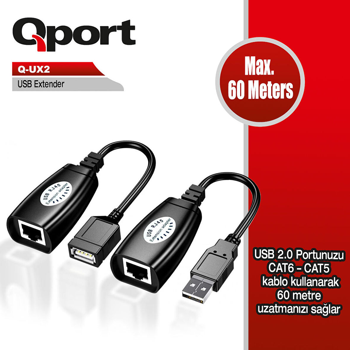 (Q-UX2) 60 METRE CAT5/CAT6 USB EXTENDER DONUSTURUCU 2'lı PAKET