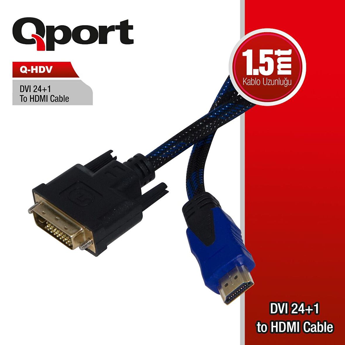 Q-HDV DVI TO HDMI 24+1 CONVERTER ÇEVİRİCİ KABLO 1.5MT